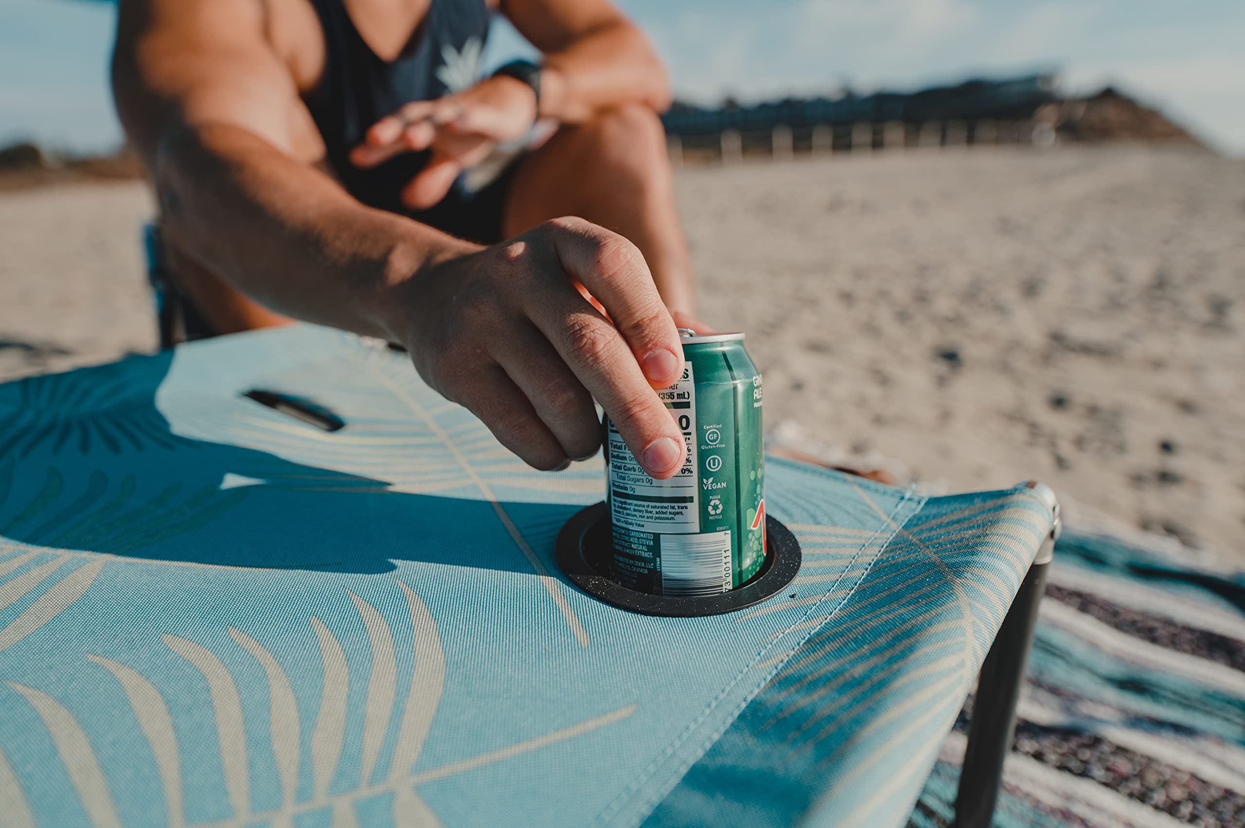 Neso Tavolo da spiaggia portatile con portabicchieri, tasche per cellulare, leggero per picnic e parchi (Aqua Fronds)