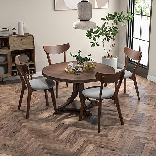 Miniatura 9 de ERGOMASTER Juego de 2 sillas de comedor de madera de nogal, sillas laterales de tela suave para sala de estar con respaldo curvado y estructura de