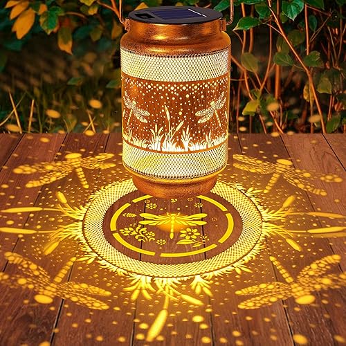Miniatura 3 de Faroles solares de libélula para exteriores, impermeables, con gancho de pastor, regalos de cumpleaños para mujeres, mamá, abuela, luces colgantes