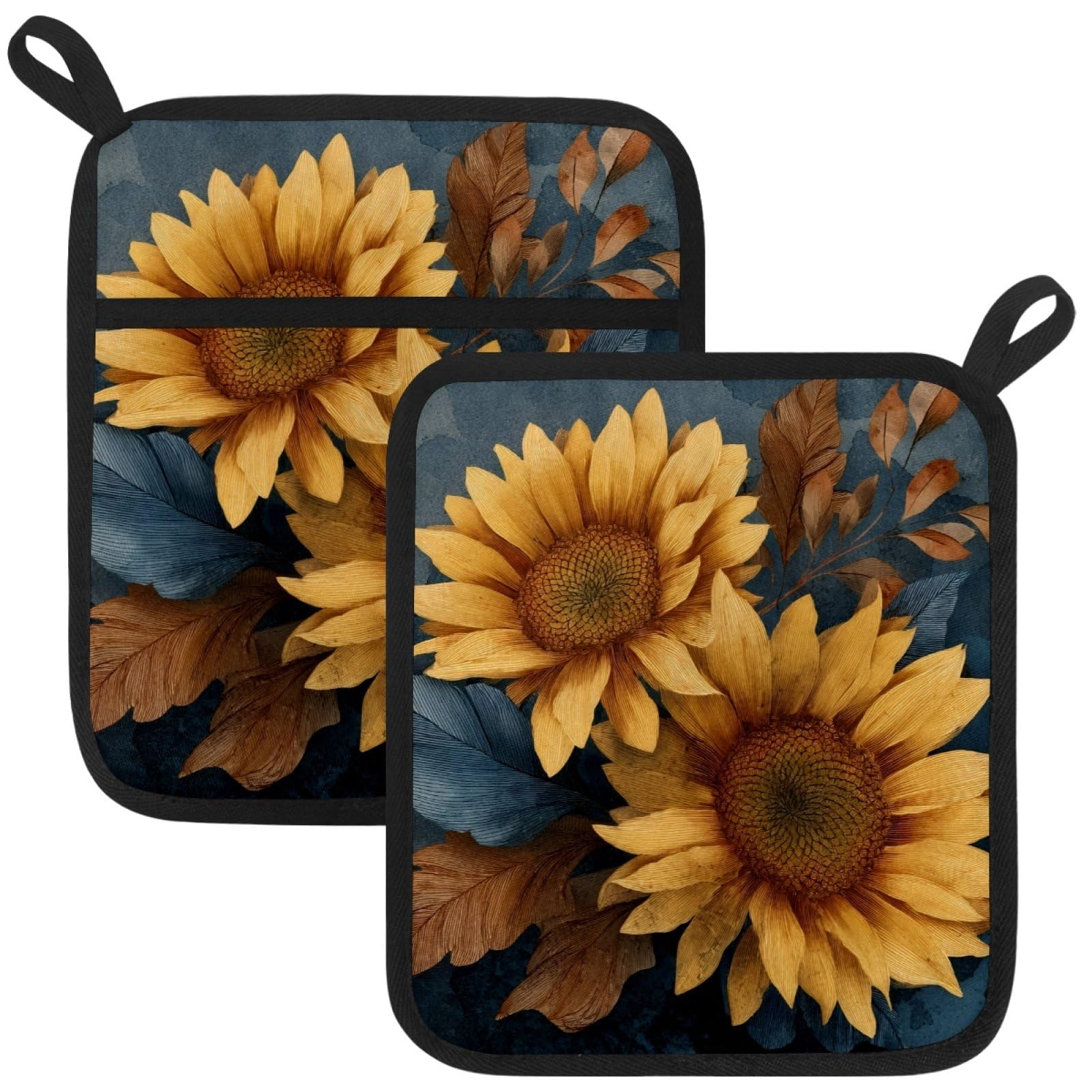 VAPOKF Sunflower Bouquet Kitchen Hot Pot Holder, Pot Holders Heat Resistant Pot Holder with Pocket Heat Resistant Trivets for Hot Pans Cotton Pot Mitts for Kitchen Cooking Baking