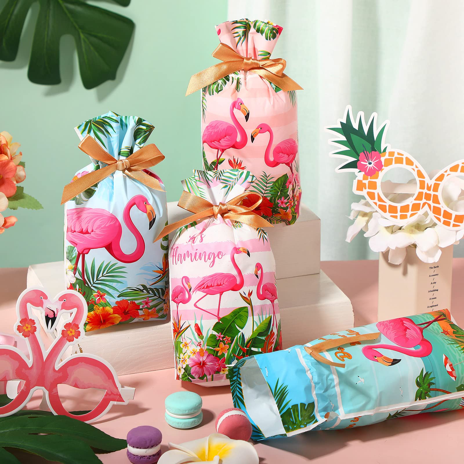 40 Pcs Flamingo Candy Bag Hawaiian Flamingo Treat Bags Tropical