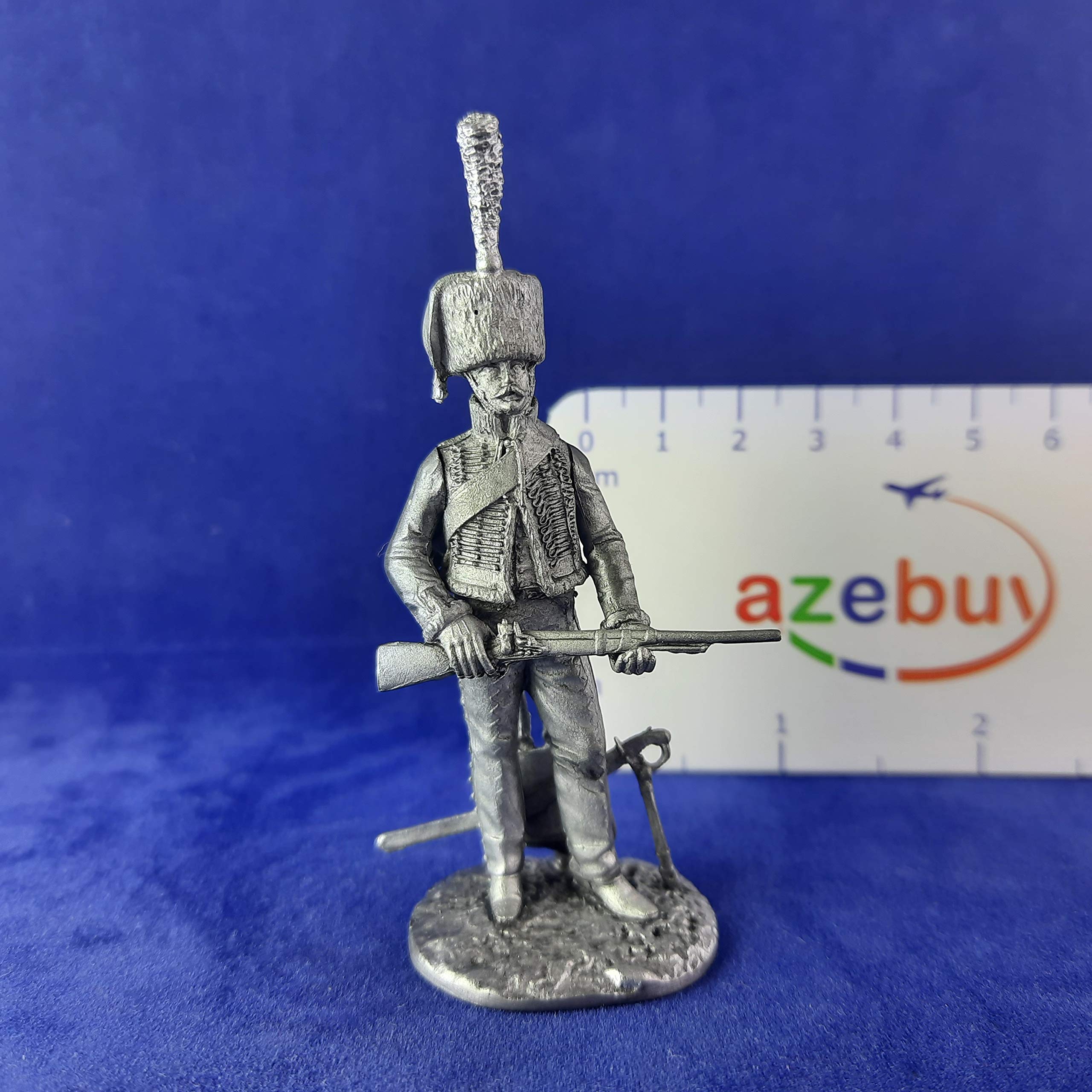 France Hussar with a Gun 10th Regiment 1808 Year 1/32 Scale Unpainted Tin Figure Napoleonic Wars Handmade Collectible Miniature