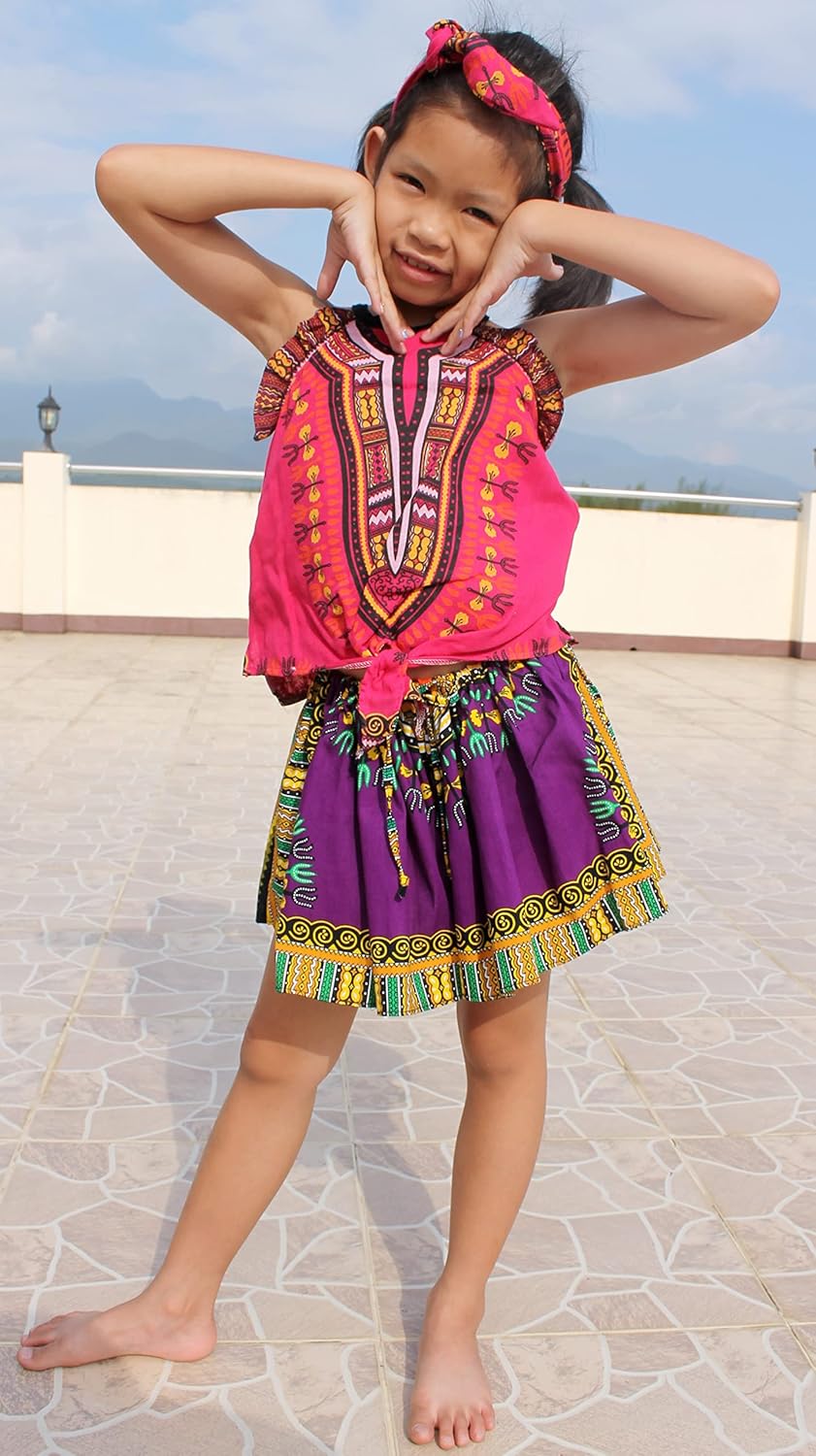 RaanPahMuang Mini Gypsy Childrens Africa Dashiki Art Pullsting Girls Dance Skirt, Byzantium Violet