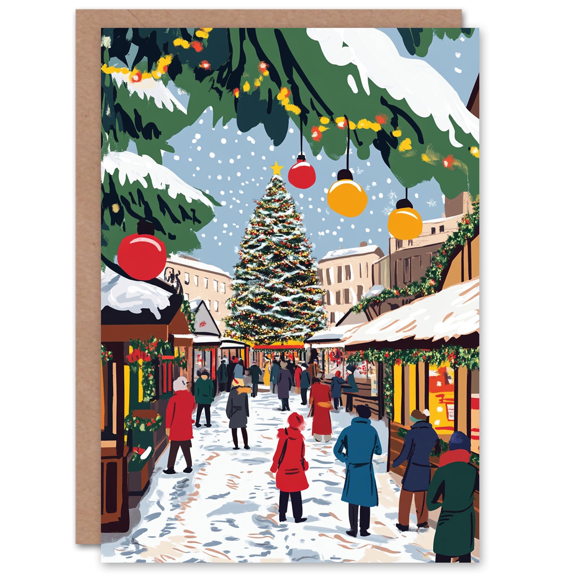 Artery8 Greeting Card - Festive Holiday Market Decorated Tree Christmas Fun Festive Xmas Card