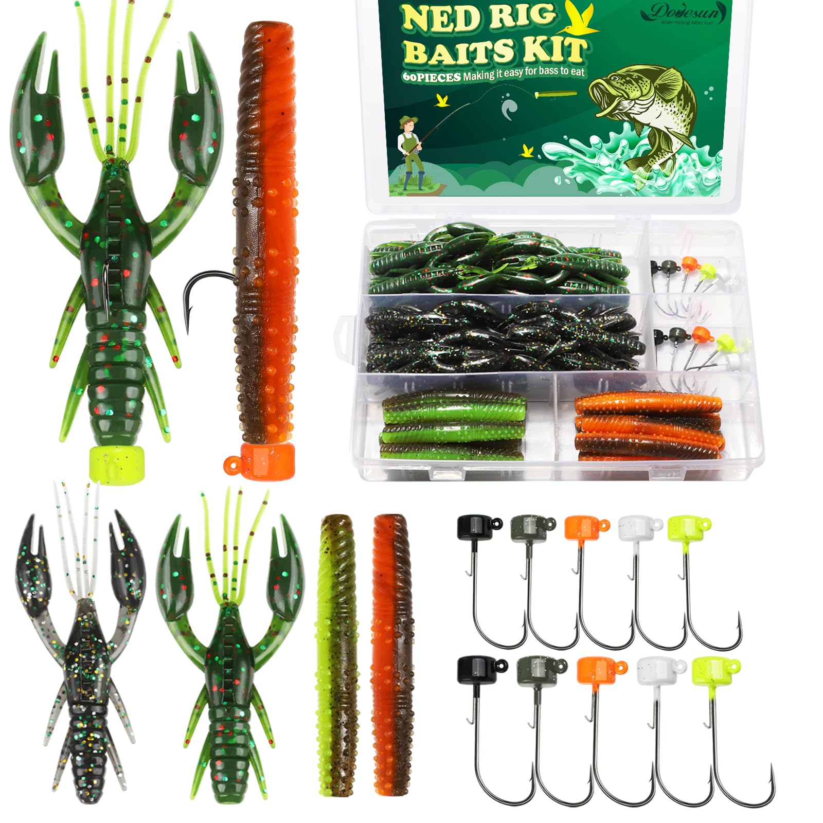 Dovesun Ned Rig Kder-Set, Ned Worms, Krebskder, Pilzkder, Jigkpfe fr  Barschangeln, Ned Rig Haken mit weichen Kdern, 60 Stck : Amazon.de: Sport  & Freizeit