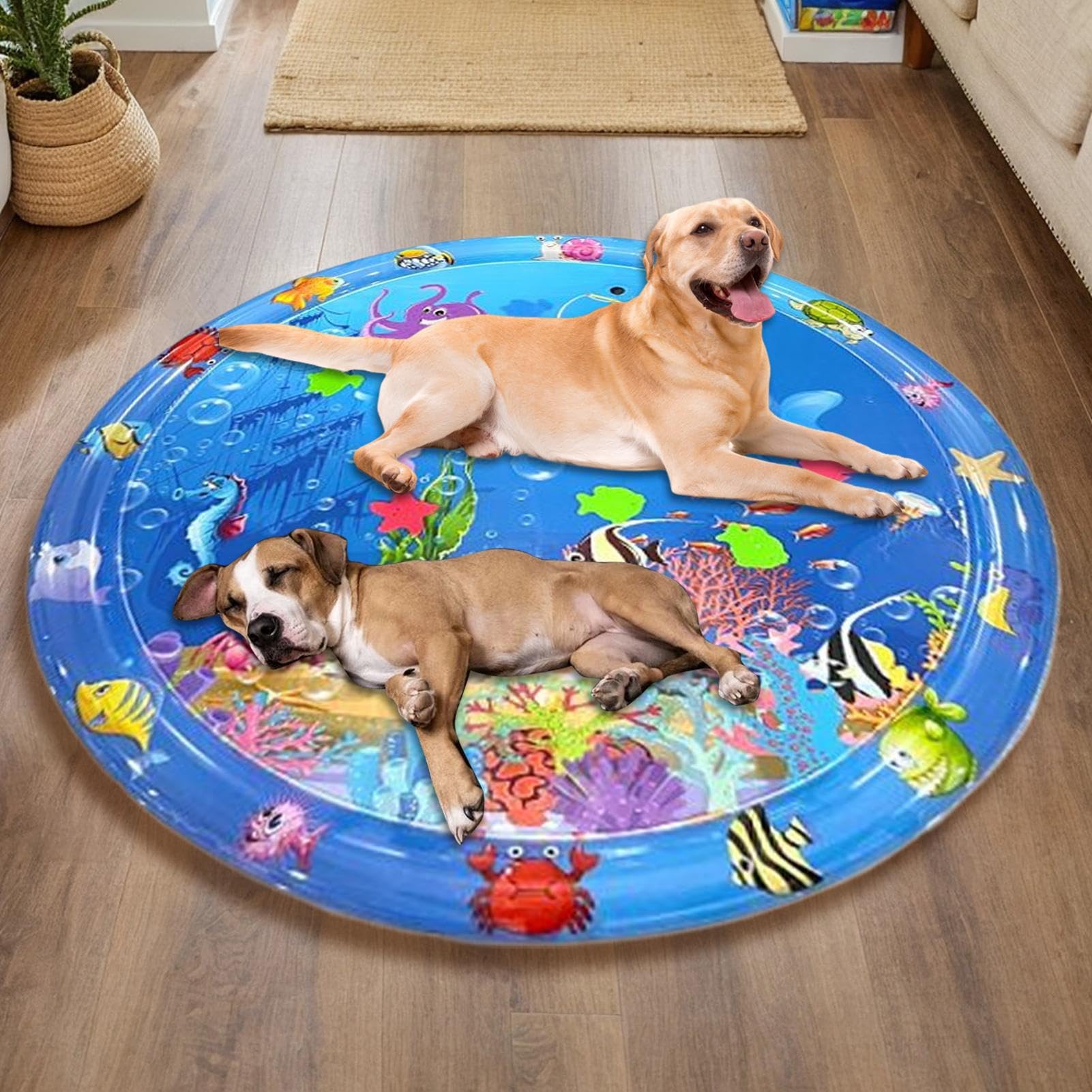 Cuscino Refrigerante per Cani | Tappeto Antigraffio per Acqua e Gioco 100x100 cm | Giocattolo Sensoriale Interattivo con Pompa Gonfiabile per Esterno Interno Casa Giardino Viaggio Auto