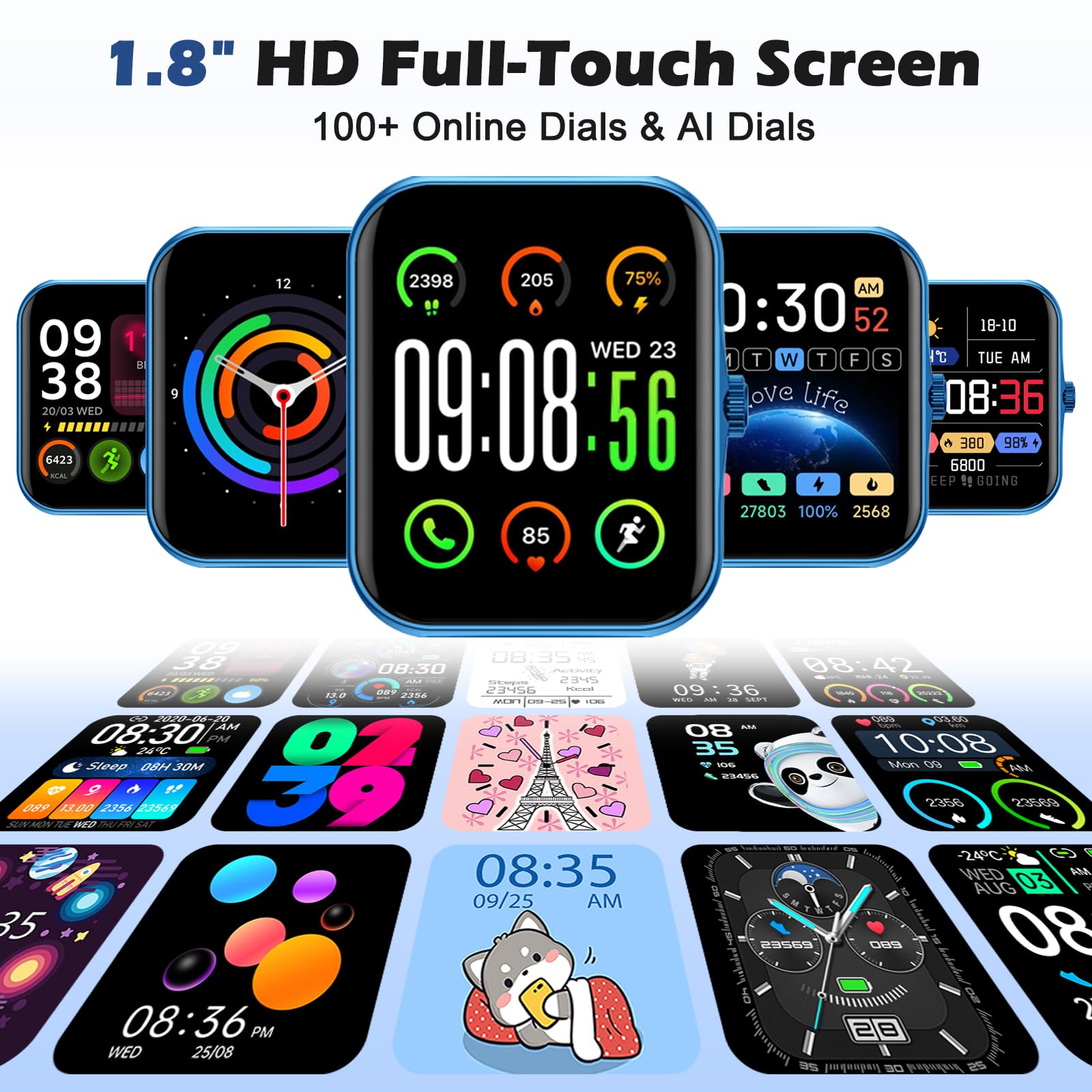 Smartwatch Bambini Fitness Tracker, 1.83" HD Orologio per Bambino Bambina con Frequenza Cardiaca Monitor del Sonno Resistente all'Acqua IP68, Smart Watch per Ragazza Ragazzo Ado 5-16 Anni Regalo, Blu