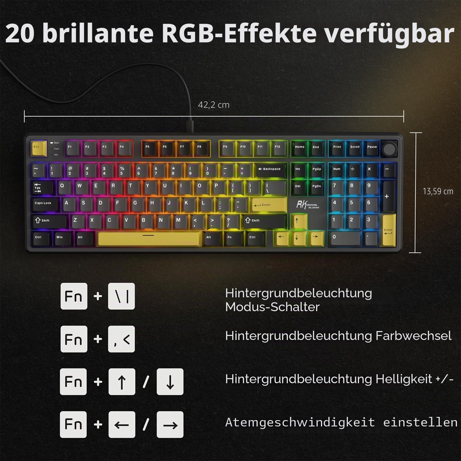 RK ROYAL KLUDGE X104 Kabel Mechanische Gaming-Tastatur voller Größe, QWERTY | Creamy-Tastatur mit Ziffernblock, 104 Tasten, RGB-Computertastatur, Hot-Swap lineare Schalter, Online-Software für Win/Mac