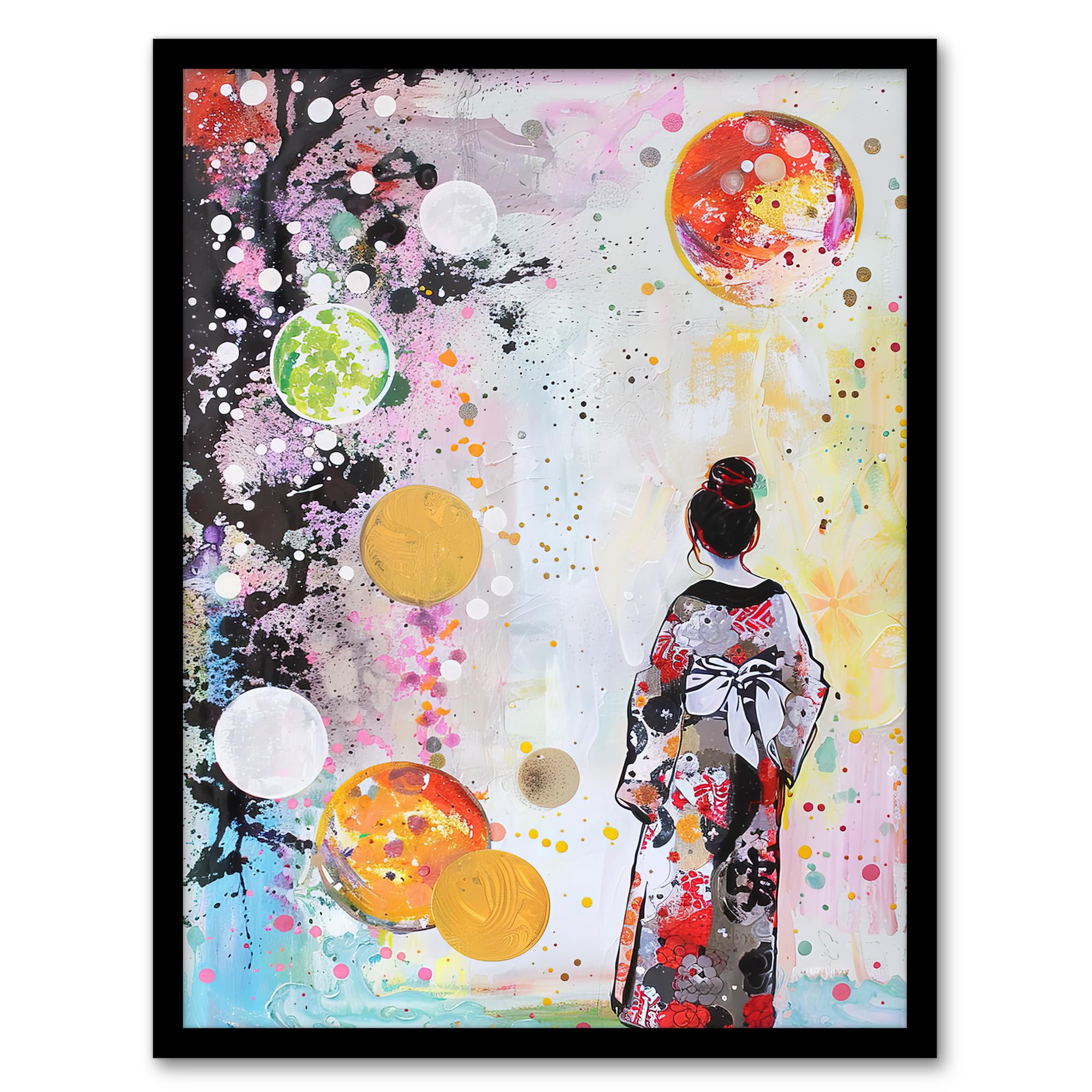 Artery8 Geisha Floral Kimono Japan Abstract Fantasy Art Wall Art PrintA4 Size from B&Q
