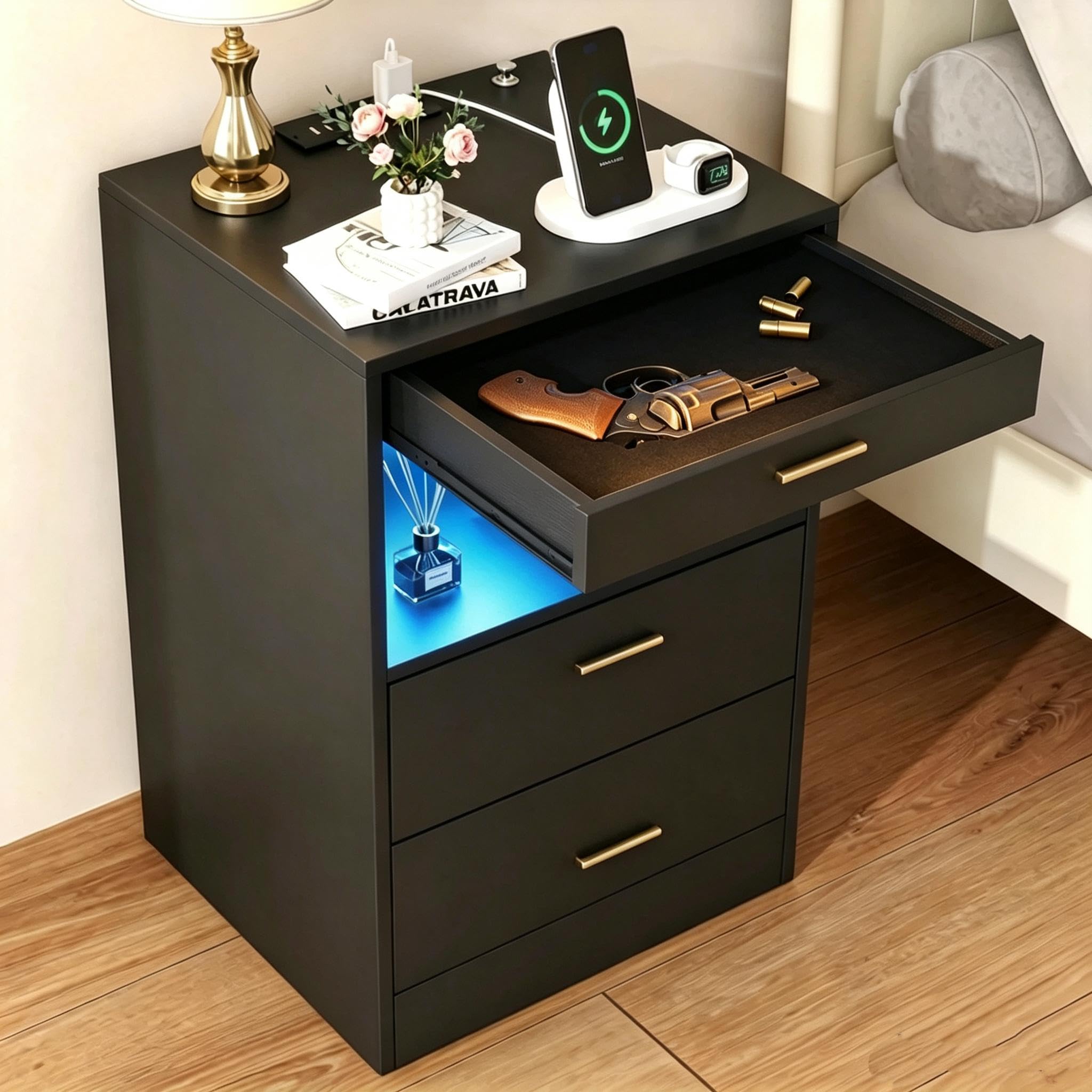 Amazon.com: Yusong Night Stand with Gun Drawer & Invisible Lock