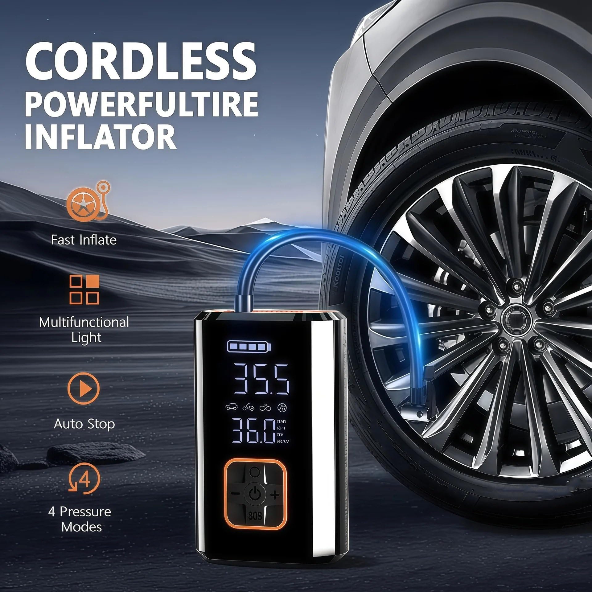 Gonfiatore per Pneumatici per Pompa d'Aria per Auto | Gonfiatore multifunzione wireless elettrico portatile Per bici fuoristrada berlina SUV