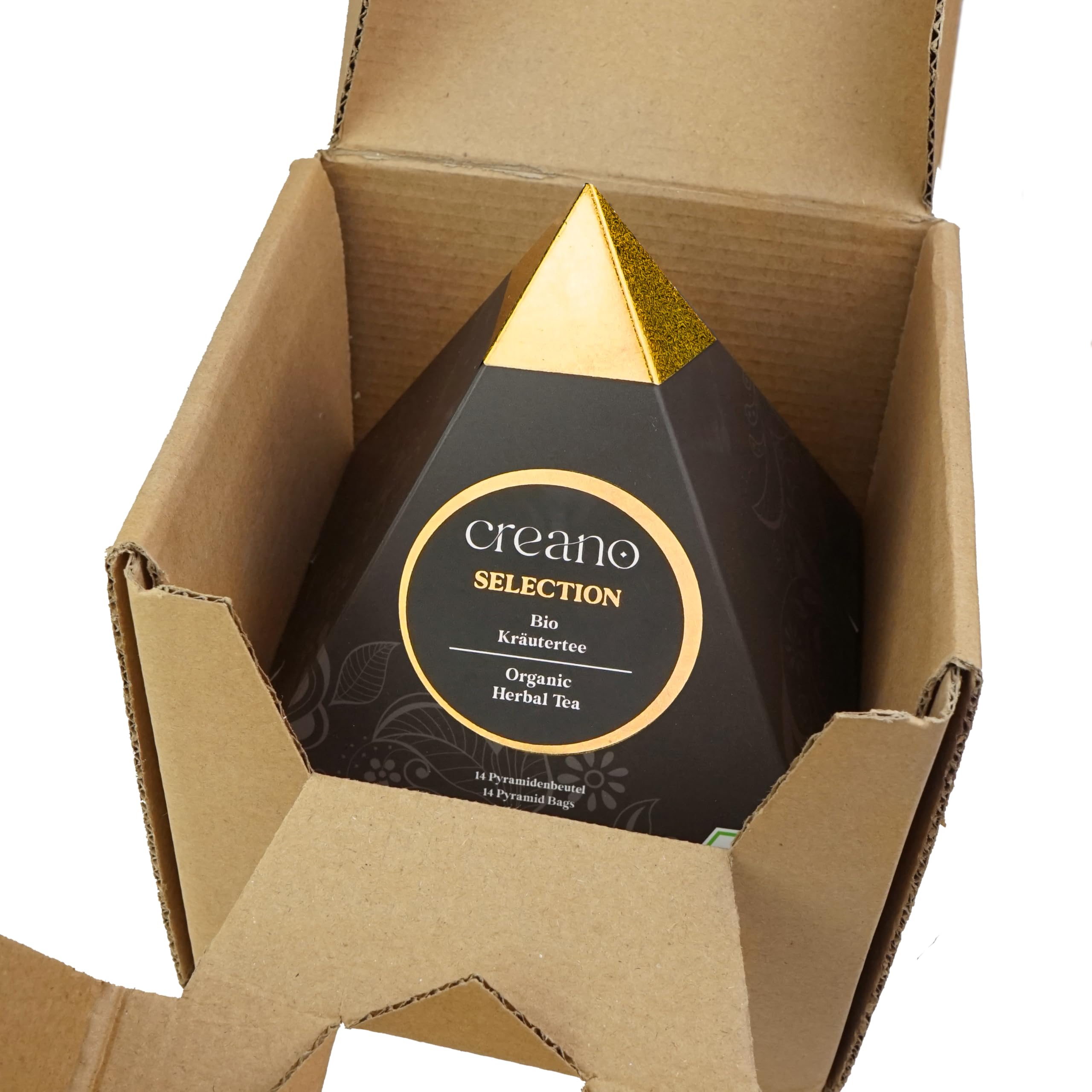 Creano Set de Regalo Té Bio Infusión Hierbas 24 Bolsitas Piramidales 9 Variedades Sin Cafeína