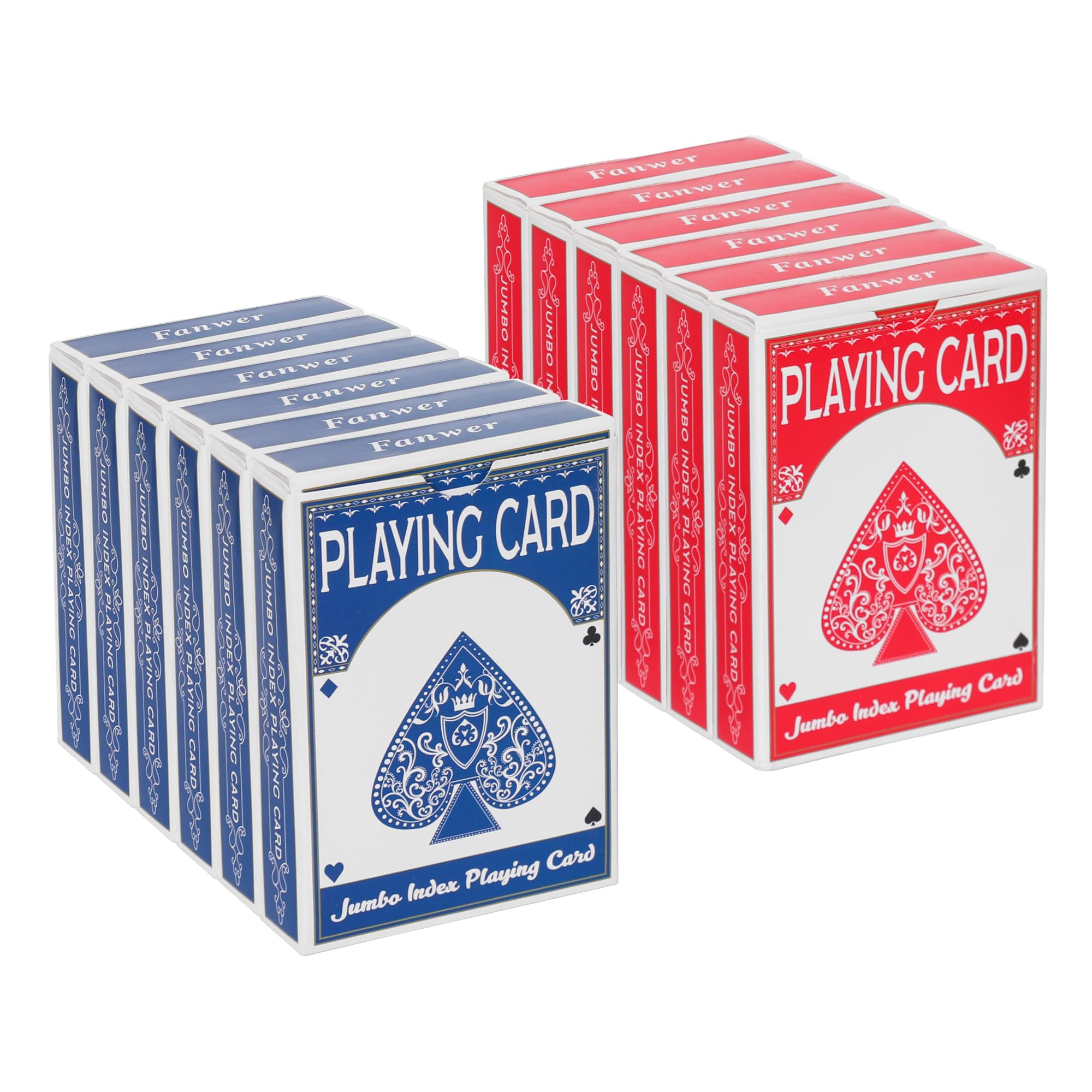 Fanwer Lot de 12 cartes à jouer à grand imprimé pour adultes, cartes de poker Jumbo pour personnes âgées, malvoyantes, foule de basse vision, pour Blackjack, Euchre, Canasta