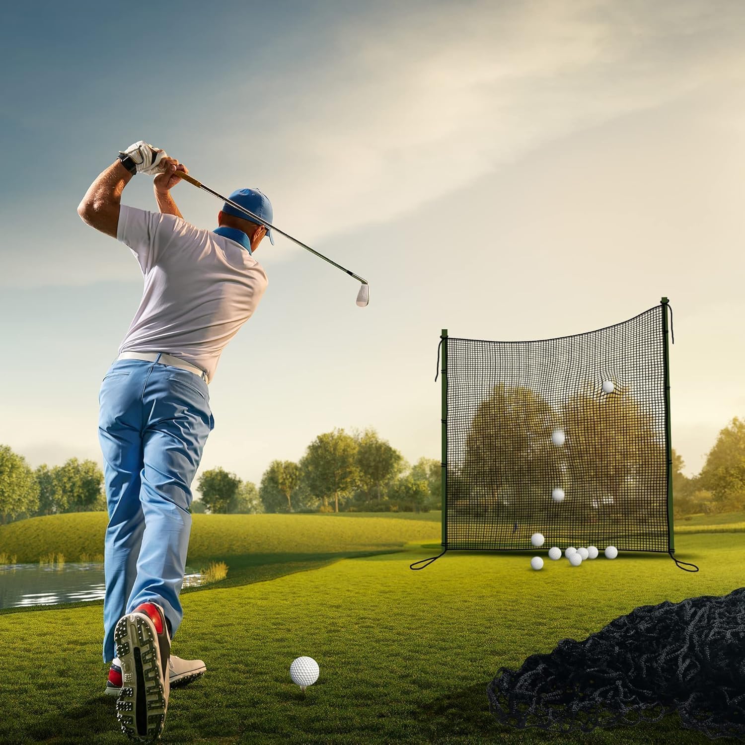 Filet Pare-Ballon d'Entraînement Golf XxXm en Polyester Noir Résistant - Installation Rapide, Réutilisable pour Pratique Extérieur/Intérieur