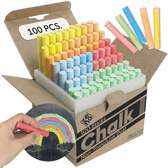 Tizas de Colores para Pizarra, Pack 100, bajo Polvo, No Tóxicas