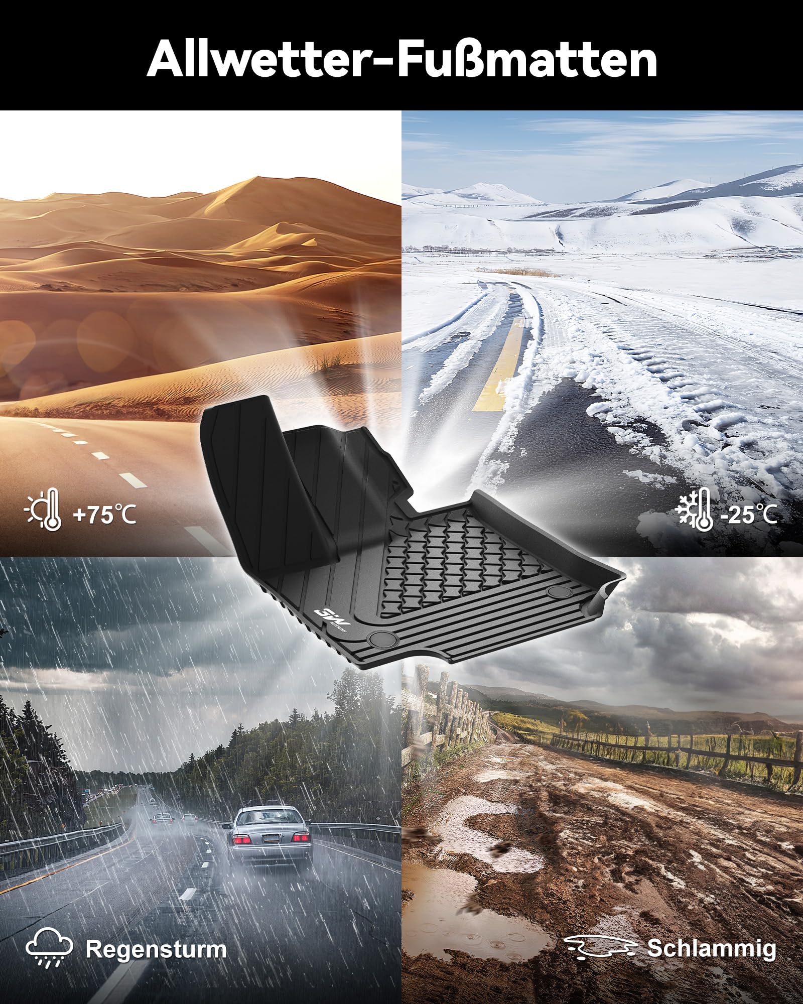 3W Fußmatten für Lexus NX 2022-2026 | TPE Thorex™ Allwetter | 3D Maßgeschneiderte Passform | Hundefreundlich Auto Zubehör | Wasserdicht & Kratzfest | Antirutsch