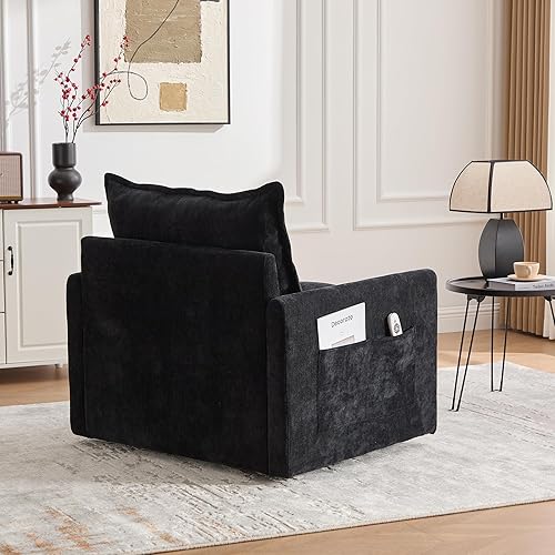 Miniatura 9 de Silla giratoria de barril para sala de estar, sillas redondas modernas con reposabrazos de acento tapizado de terciopelo, silla giratoria de club de