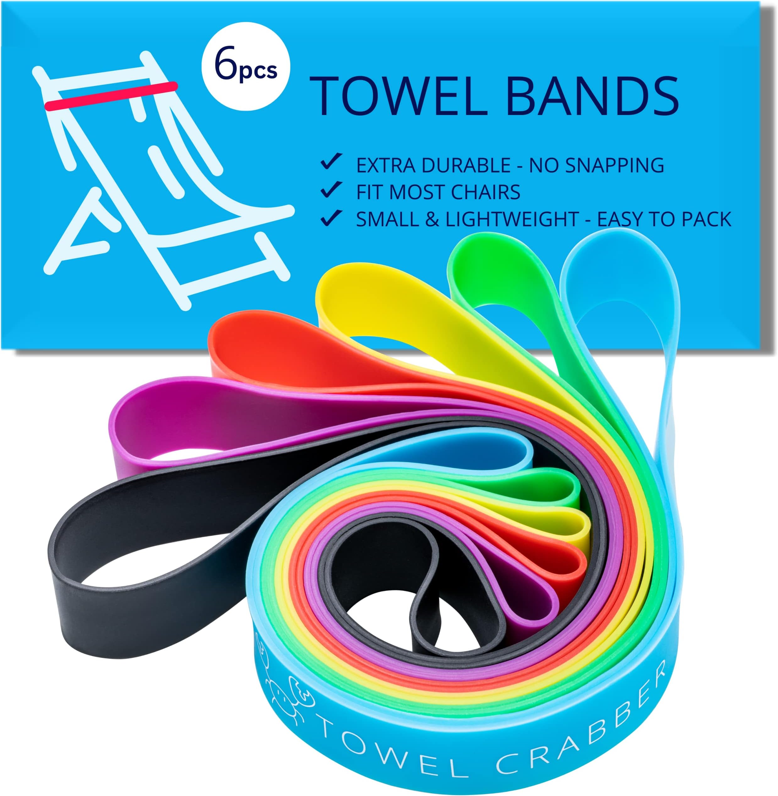 Towel Bands (6-Pack), Beach, Pool & Cruise Chairs, Extra Durable, No Snapping, Cruise Ship & Beach Essentials, Great Alternative to Beach Towel Clips