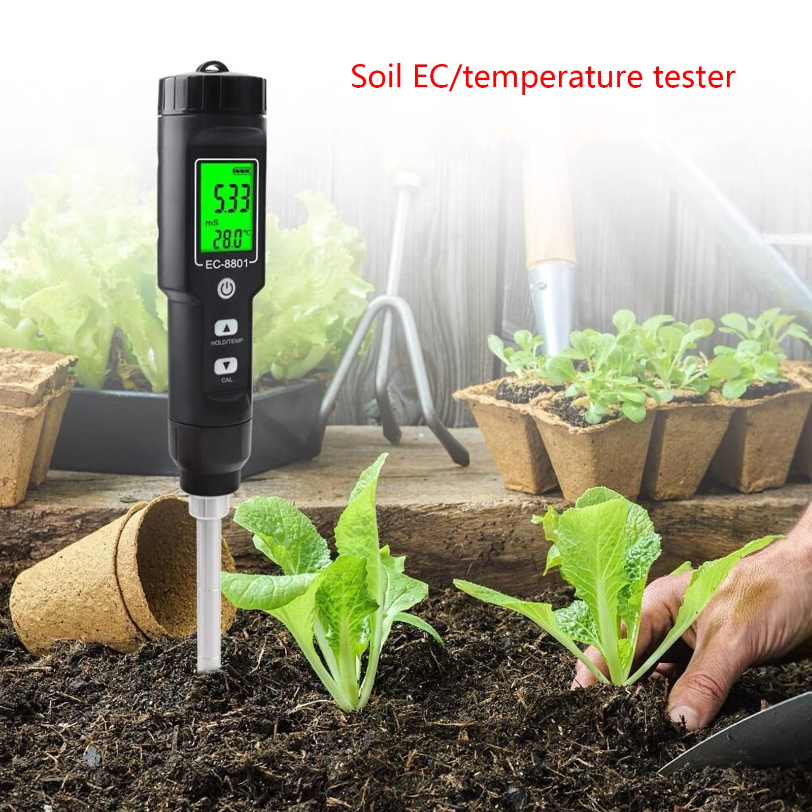 Medidor de salinidad del suelo con sonda larga, higrómetro profesional para macetas grandes, higrómetro agrícola, higrómetro para humidor de puros, termómetro de humedad interior y suelo Ec