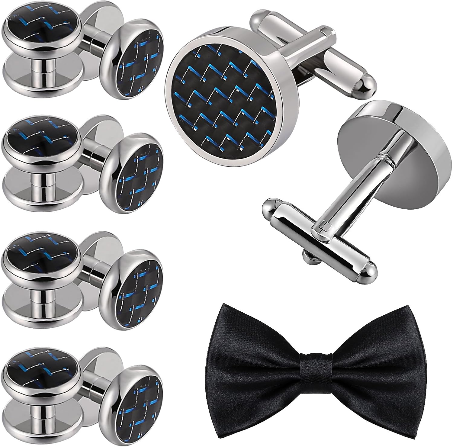 Aienid Cuff Links Mens, Cufflinks Studs Set Studs Set for Men Tuxedo Shirts Black Blue Cuff Links