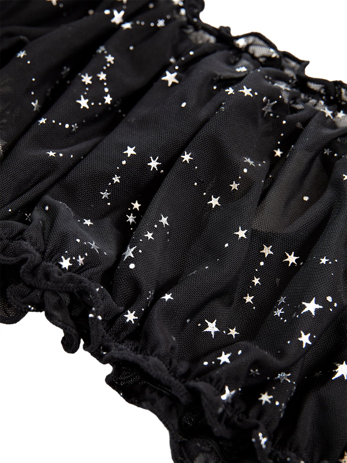 Lilosy Sexy Stretch Ruffle Tie Sheer Mesh Lingerie Set Outfits: Large Chiffon Star Black