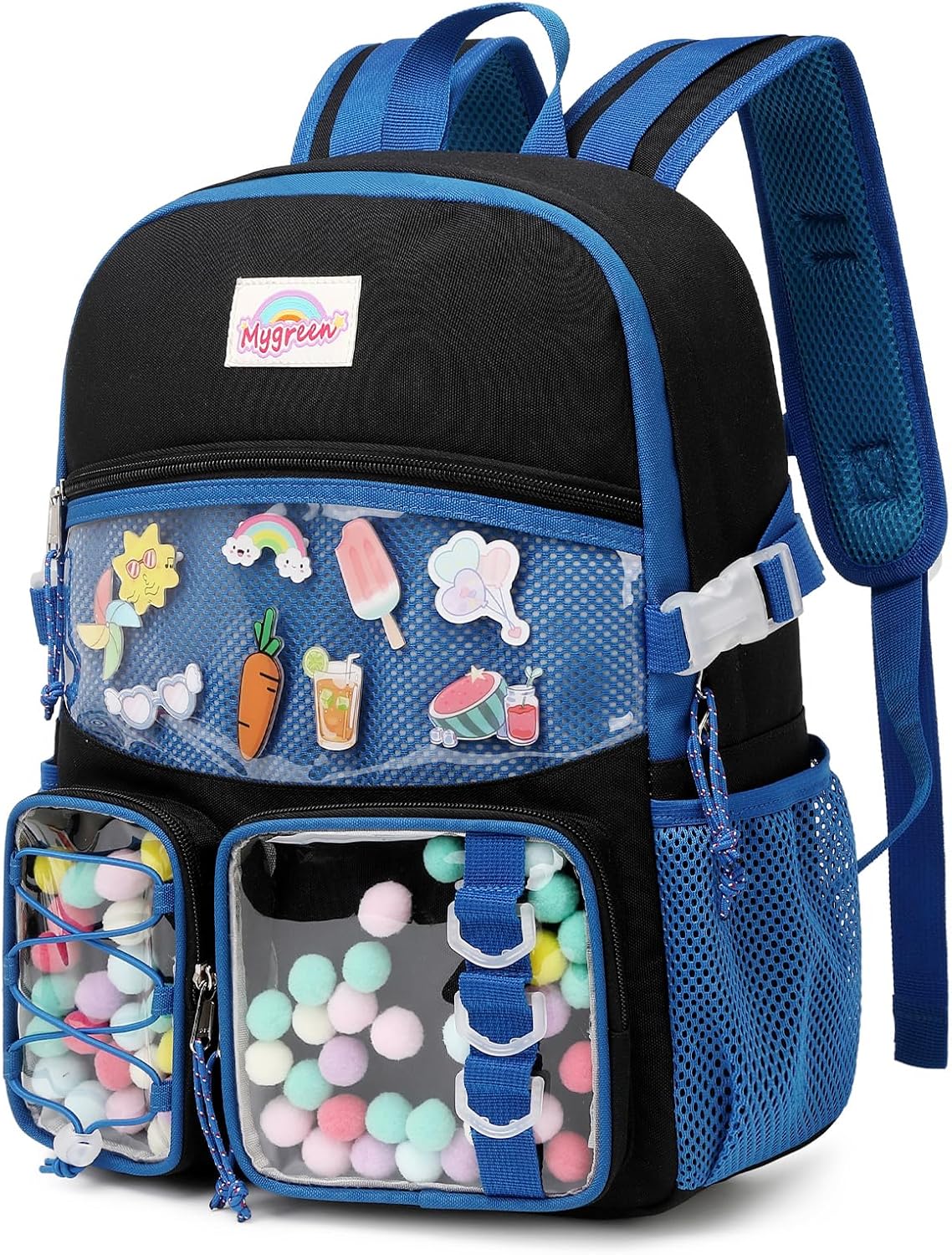Mygreen Kids Backpack for Girls - Middle School & Elementary School - Kawaii Ita Backpack Black Blue