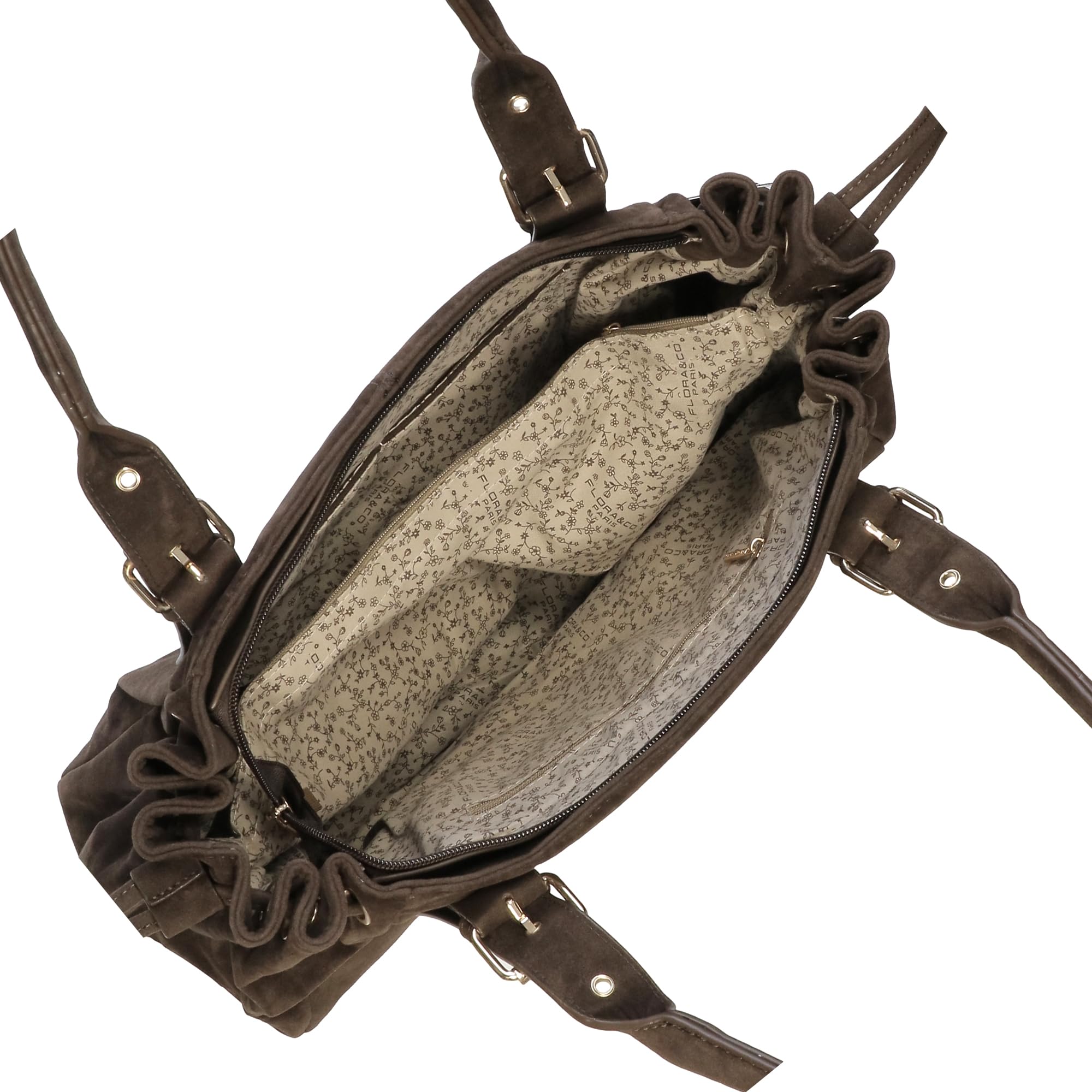 flora & co Sac Cabas Bowling Lacet Similicuir Suédé Femme - Sac À Main Fourre-tout Grande Capacité - Format A4 Cours Lycée Travail Business - Tendance Élégant
