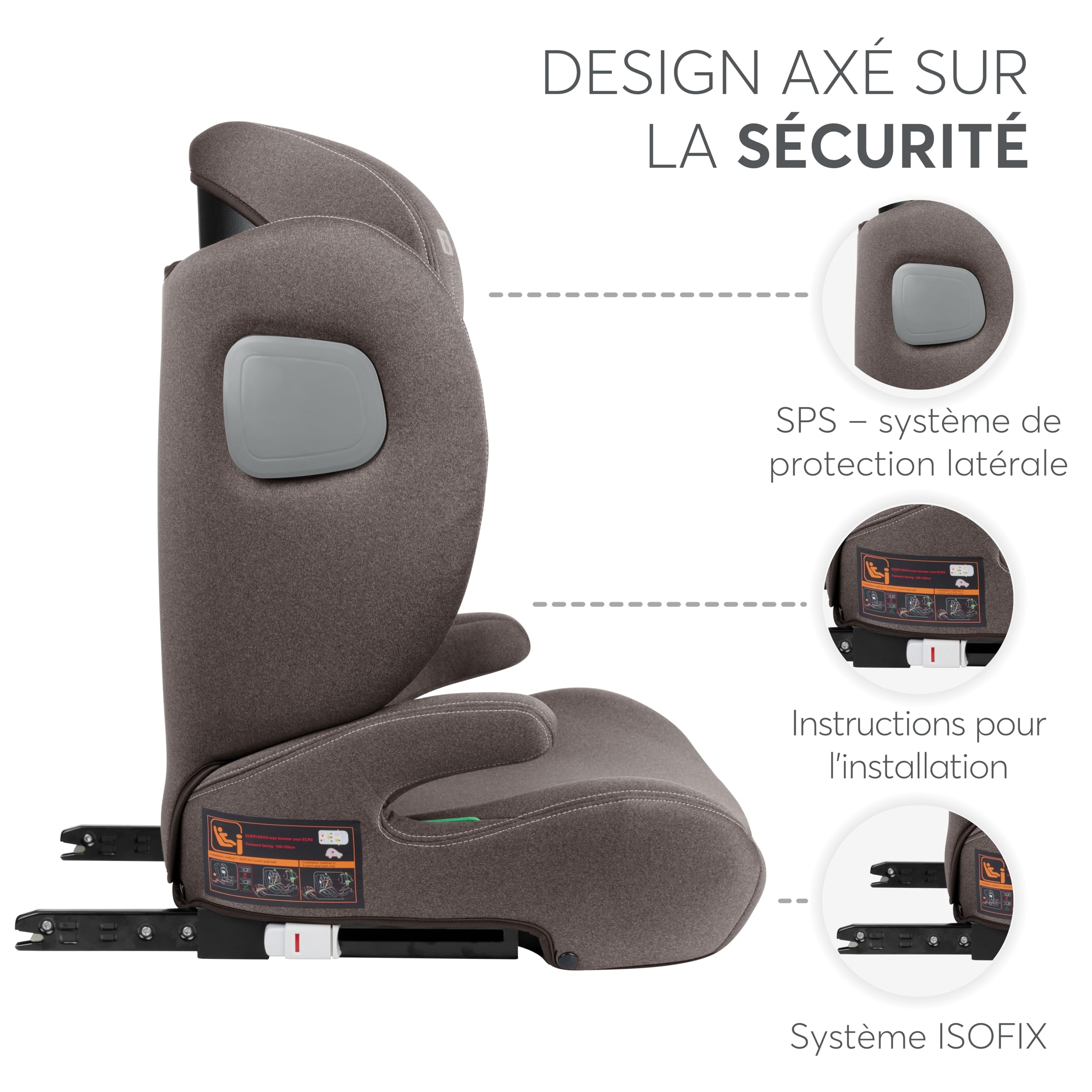 Siège auto KikkaBoo i-TRACK i-Size, 100-150 cm, siège auto groupe 2-3 ISOFIX, de 3,5 à 12 ans, de 15 à 36 kg, siège auto, Système de protection latérale SPS, appui-tête réglable en 12 positions, beige