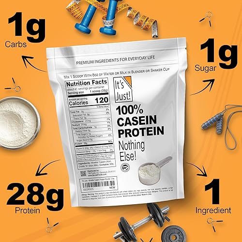 Miniatura 4 de It's Just! - 100% proteína en polvo de caseína, fabricado en Estados Unidos, sin sabores ni edulcorantes añadidos (sin sabor, 5 libras (paquete de