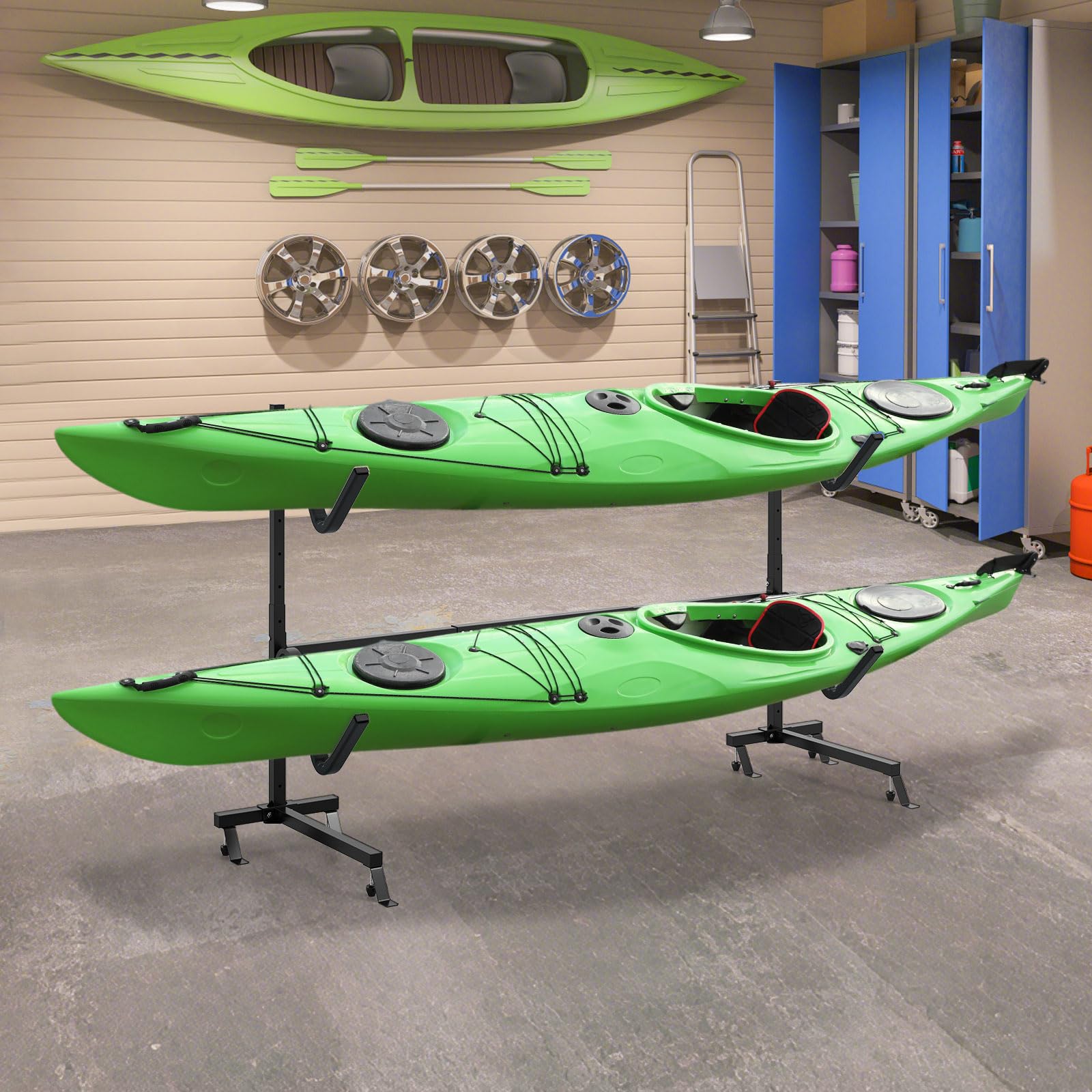COSTWAY Porta-Kayak Autoportante, Rastrelliera per Kayak con Base Larga, Piedi Regolabili e Coperture Imbottite, Scaffale autoportante per Canoa per SUP e Canoe, Portata 80 kg