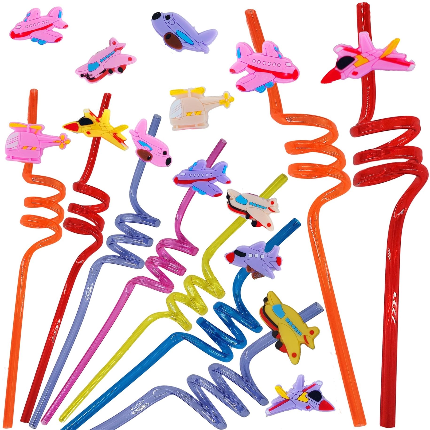 24 Pcs Bulk Drinking Straws Birthday Party Favors, Summer Beach Pool Beach Classroom Goodie Bag Filler Stuffers Party Supplies (Airplane)