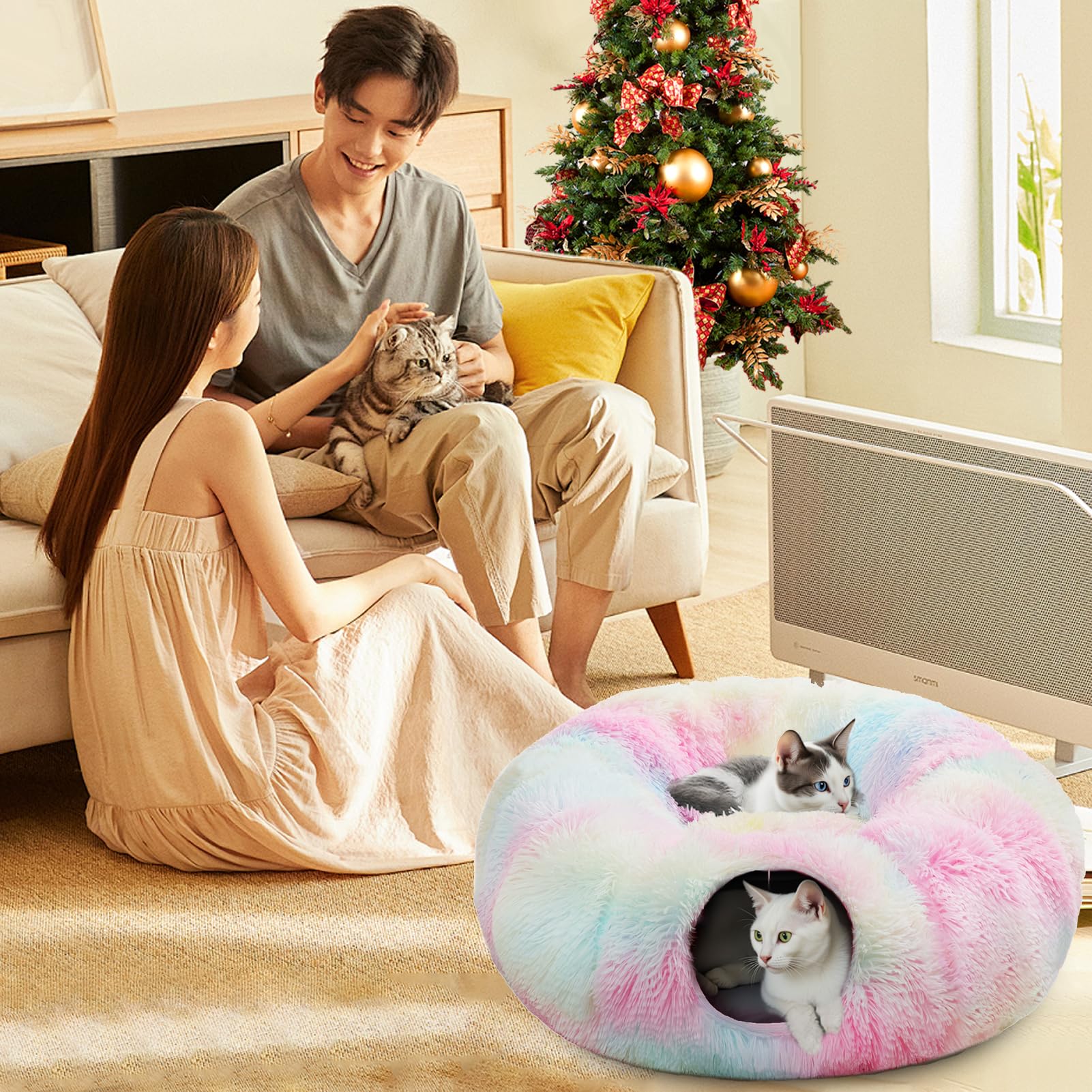 Túnel para Gatos, 110 cm túnel Plegable de Lino para Interior con Agujeros, Cama túnel para Gatos Lavable para Verano (Color) | Para el verano, forro interior, para gatos y animales pequeños