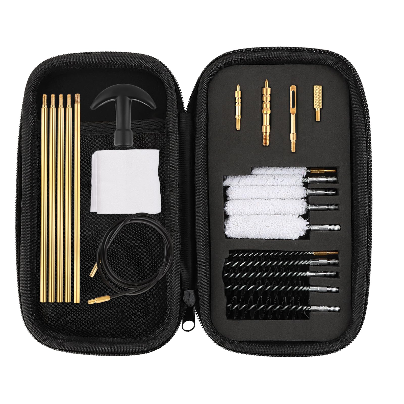 Kit di pulizia per armi FOCUHUNTER per calibri 4,5/5,55/9/12,7 mm, kit di pulizia per pistole 22 in 1 con aste in ottone, spazzola in nylon, mocio, punte scanalate, cavo flessibile