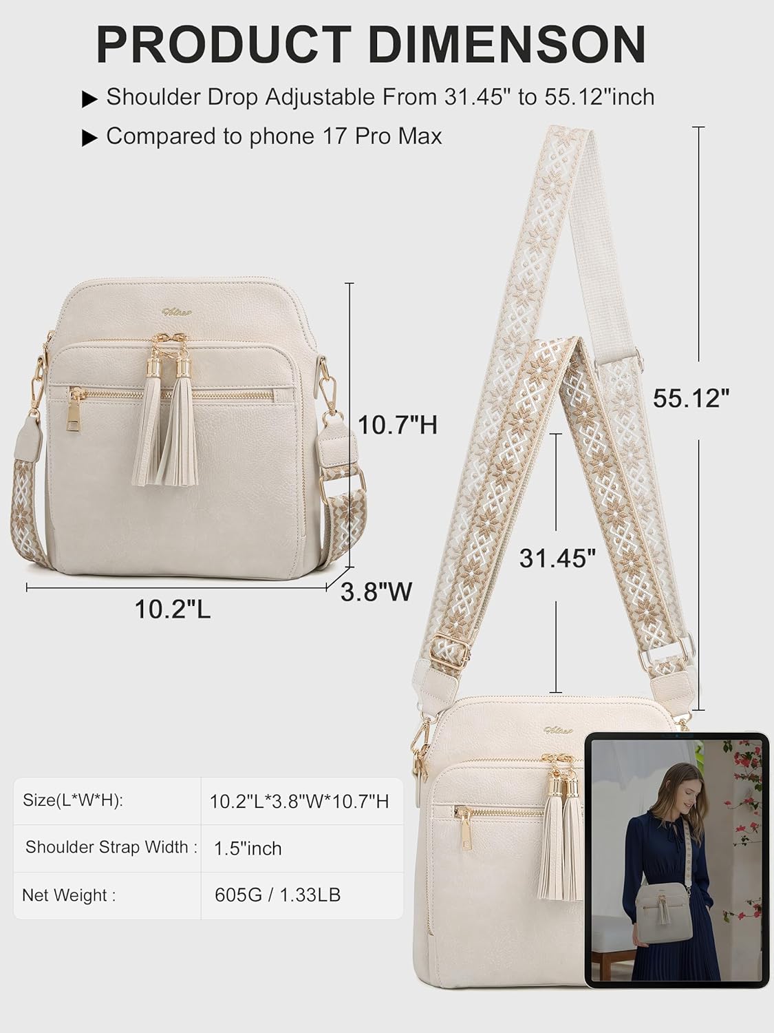 Women's Leather Crossbody Bags Anti Theft Purses RFID Blocking Handbags Trendy Travel Adjustable Strap Tassel - Image 5