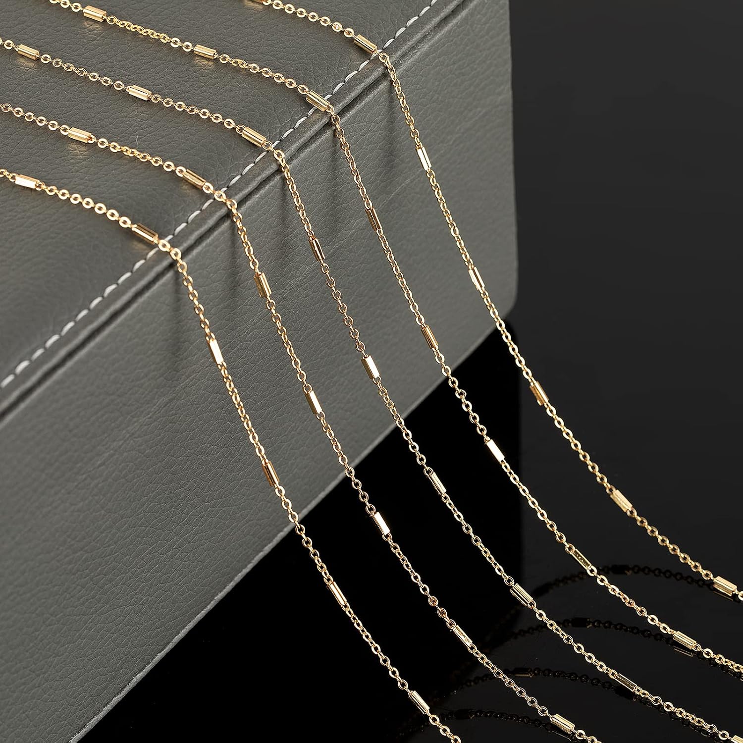 32.8ft 18K Gold Plated Jewelry Making Chain Bulk with 50pcs Jump Rings and 20pcs Lobster Clasps, Solid Brass Tube Bar Cable Link Chain Necklace Bracelet DIY Craft Chains