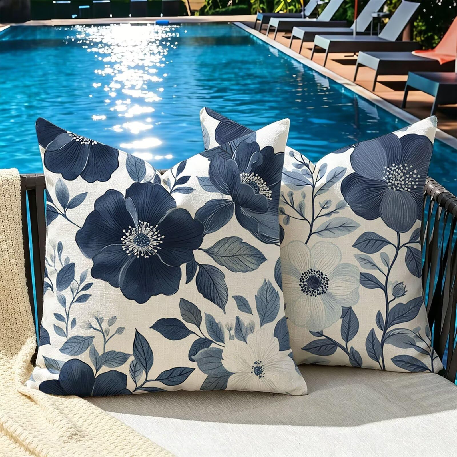 Cuscino Divano 75x75cm Set di 2, blu Semplice Lino Cuscini per Divano