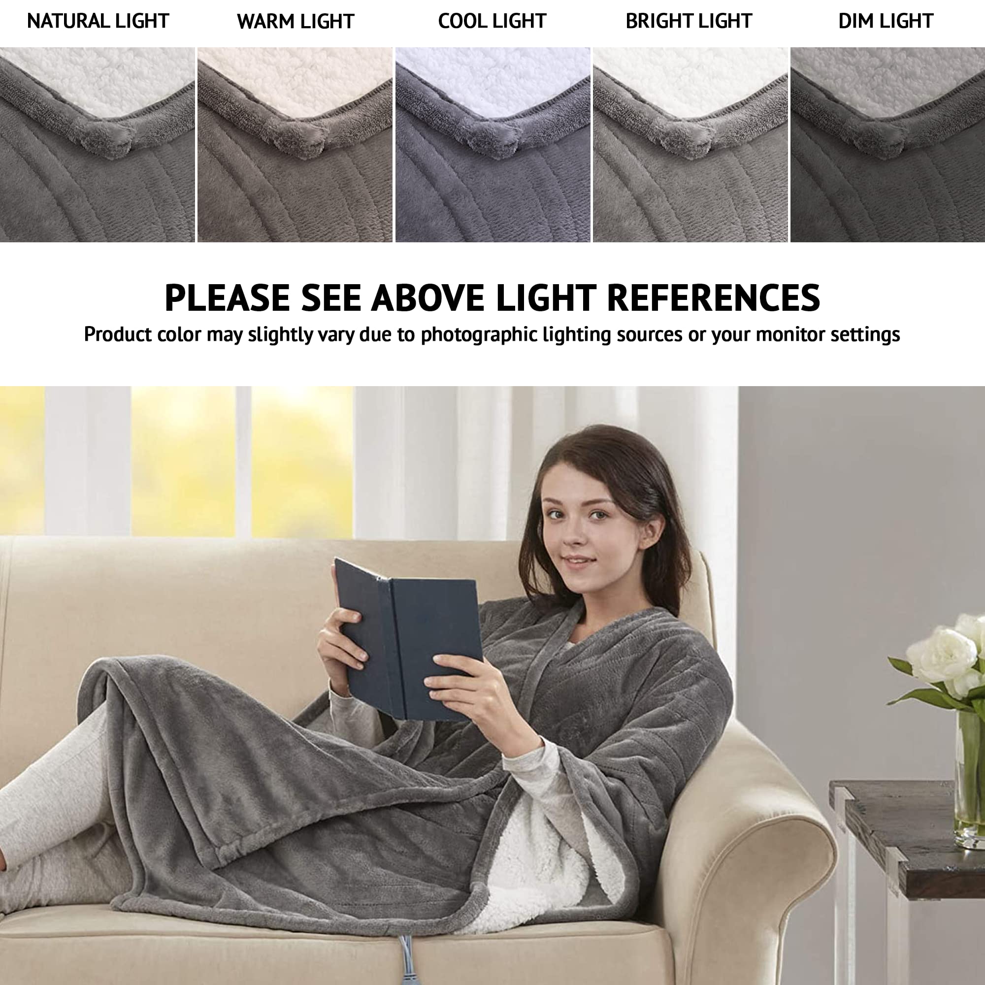 Beautyrest Reversible Faux Sherpa to Fleece Electric Wrap Poncho Blanket  Shawl Wearable, Auto Shut Off, Virtually Zero EMF, Multi Heat Setting, UL  Certified, Machine Washable, Grey 50 x 64 : Amazon.co.uk: Home u0026 Kitchen