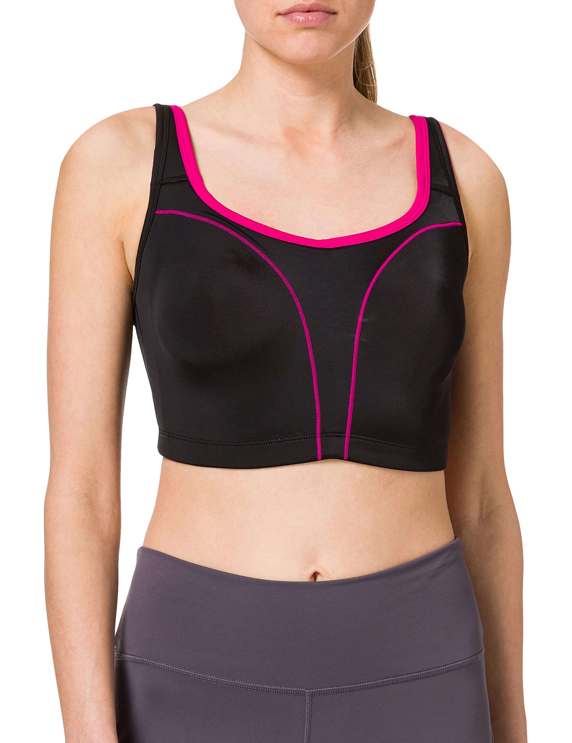 SUSAWomen's Sports Bra, Black (Black-pink), 46DD