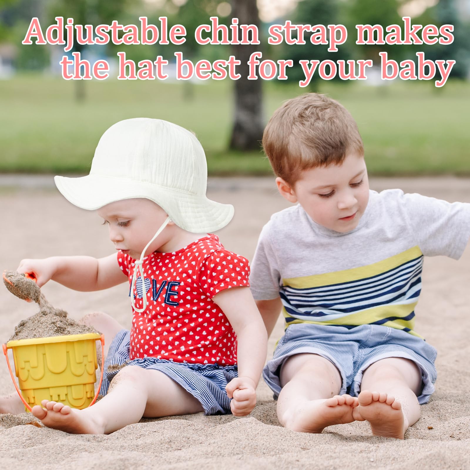 2 Pcs Baby Girl Sun Hat, Newborn Soft Cotton Bucket Hats, Toddler Cotton Beach Hat, with Adjustable Chin Strap, for 3-12Months — view 6