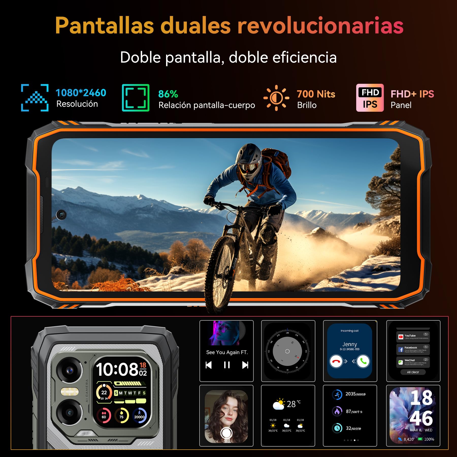 Blackview XPLORE 1 WT Movil Irrompible 5G, 20000mAh Movil Indestructible, 48GB+512GB, 6,78" FHD+ & 2,01" 120Hz Android 15 IP69K, 64MP+50MP+20MP, NFC/OTG/GPS/AI
