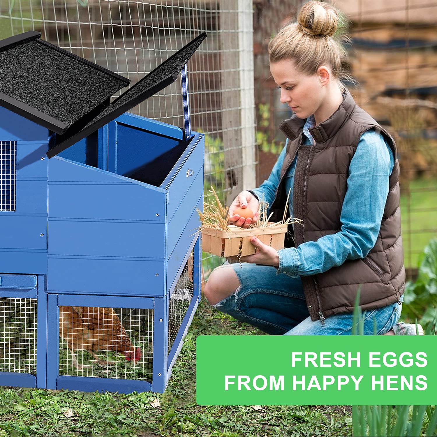 65in Chicken Coop Outdoor Wooden Chicken Coop MultiLevel Hen House