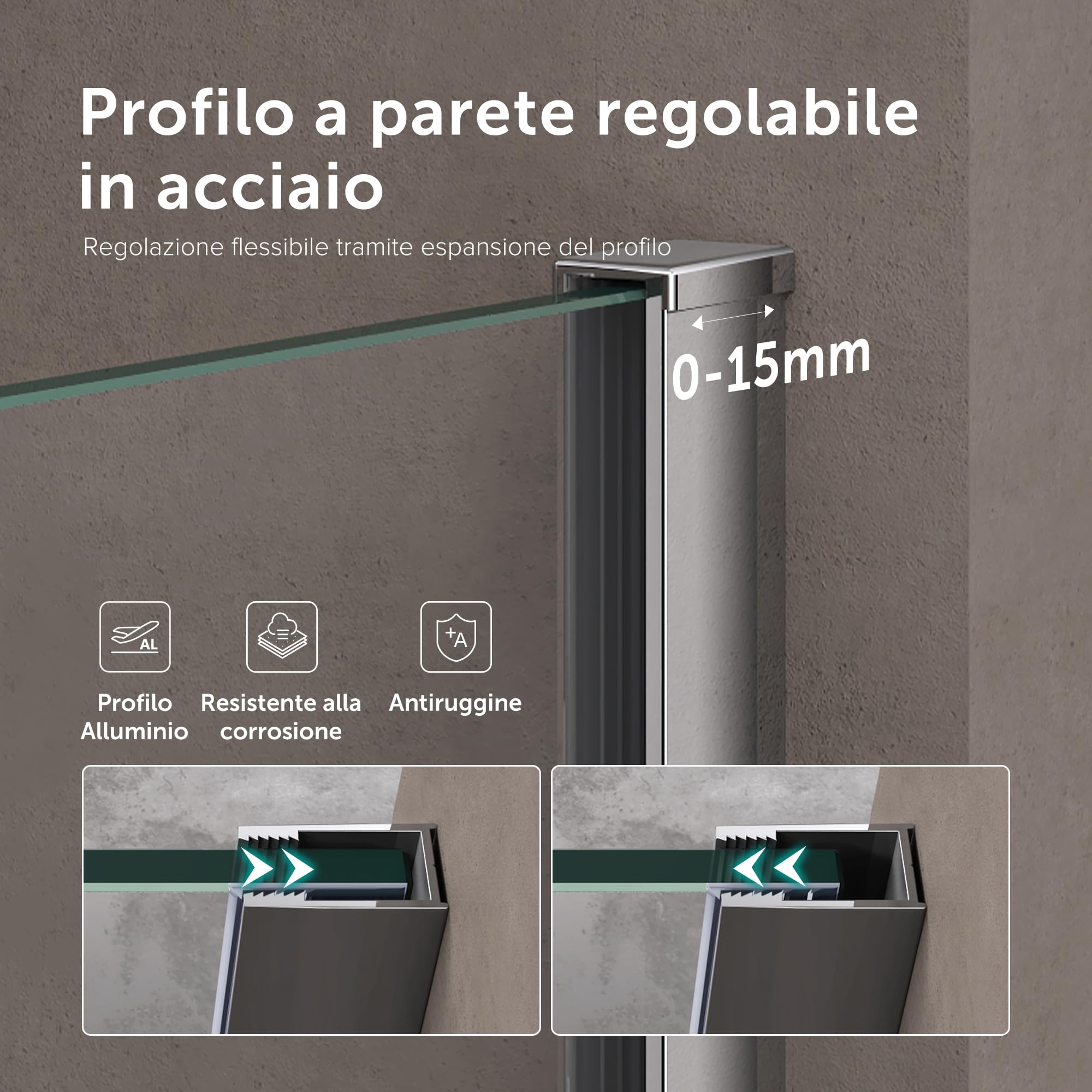 doporro Parete Doccia Walk-In 70x200 cm Senza Porta con Barra Telescopica