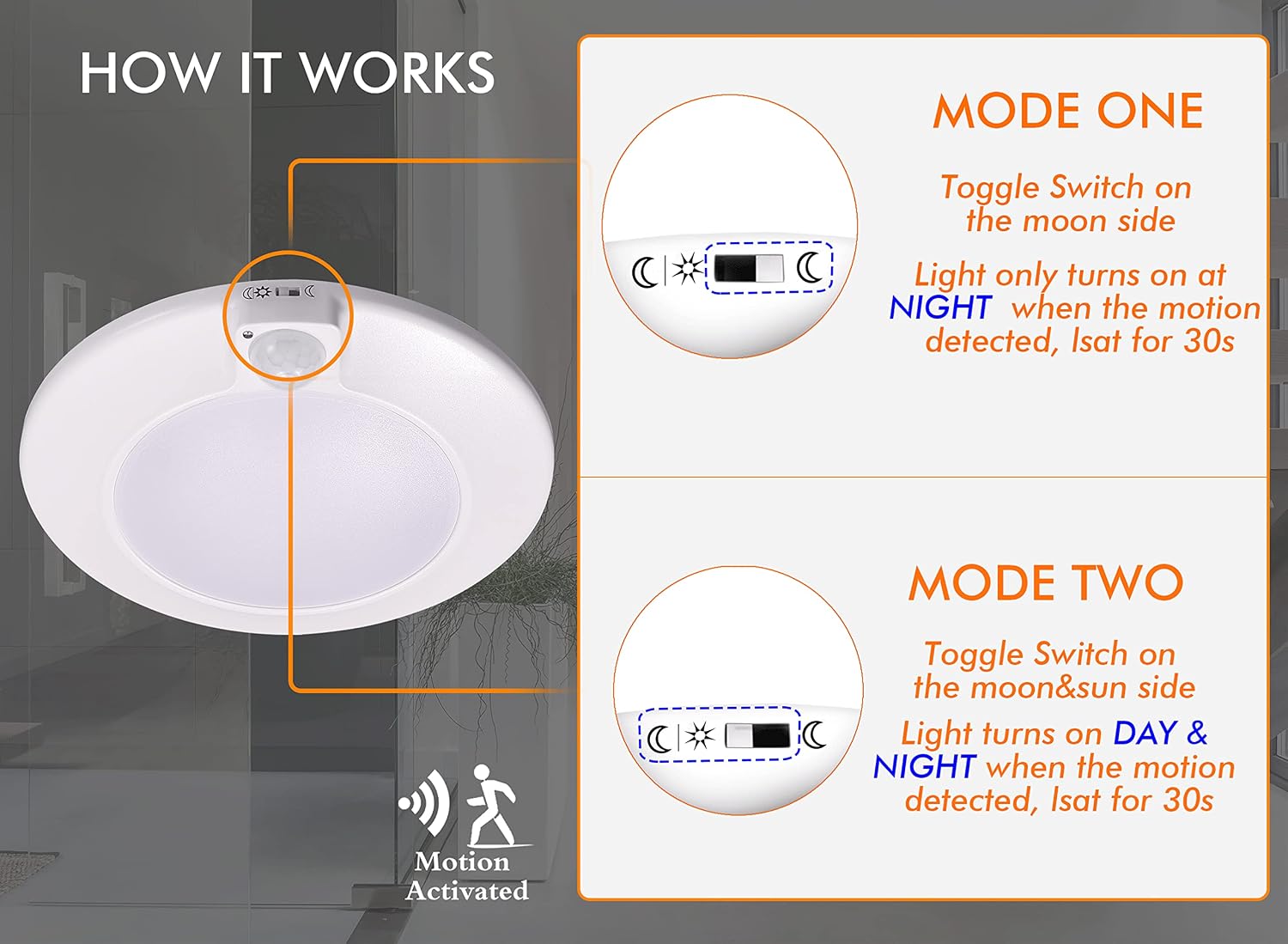CLOUDY BAY 6.5 Inch Motion Sensor Ceiling Light with Photocell,120V 10W 5000K Bright Day Light,LED Flush Mount for Garage,Walk-in Closet,Attic,Pantry