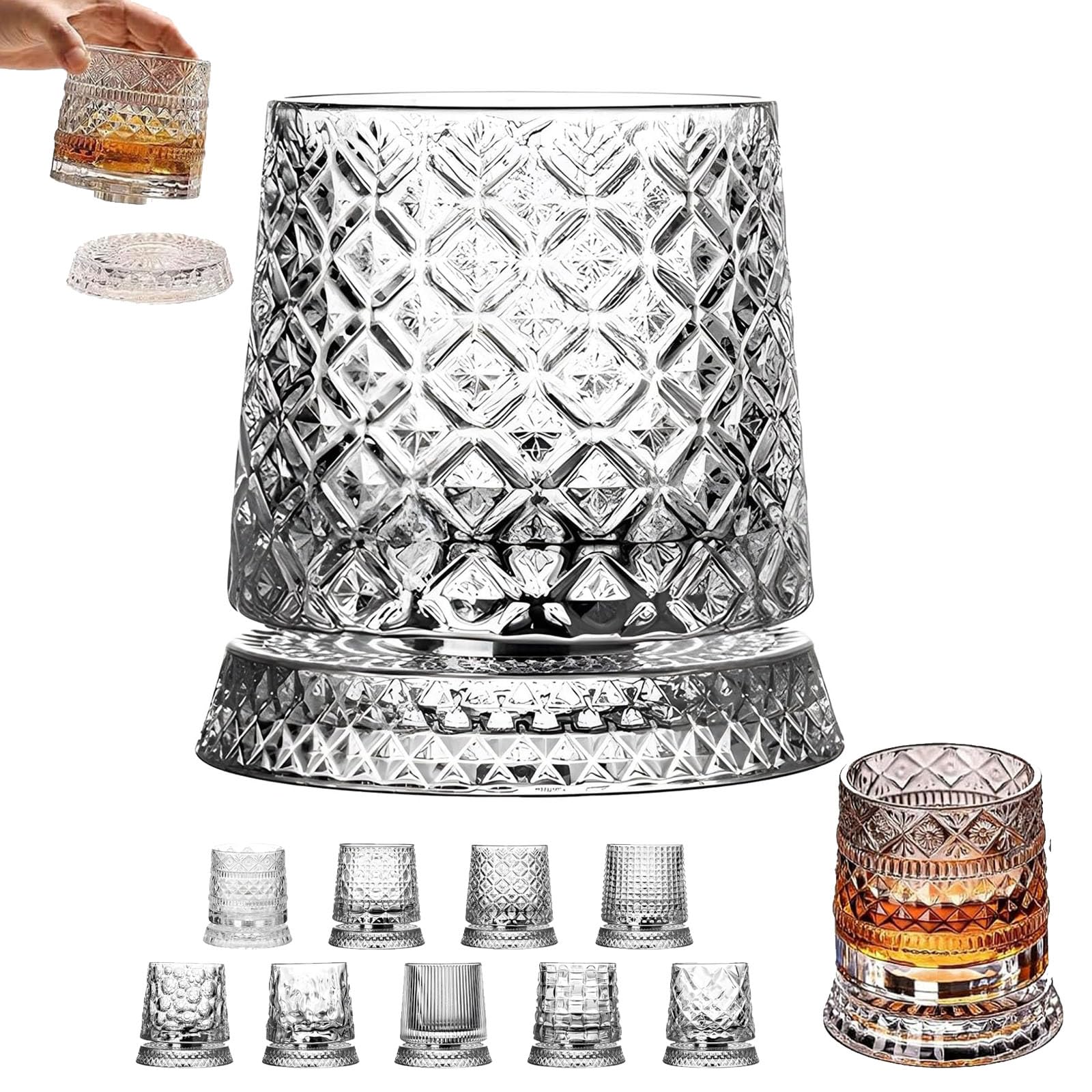 360 Degree Rotating Whiskey Glass, Rotating Crystal Whiskey Tumbler Glass for Bourbon and Cocktails, Spinning Whiskey Glasses for Bar,Home & Gifting (Style-I)