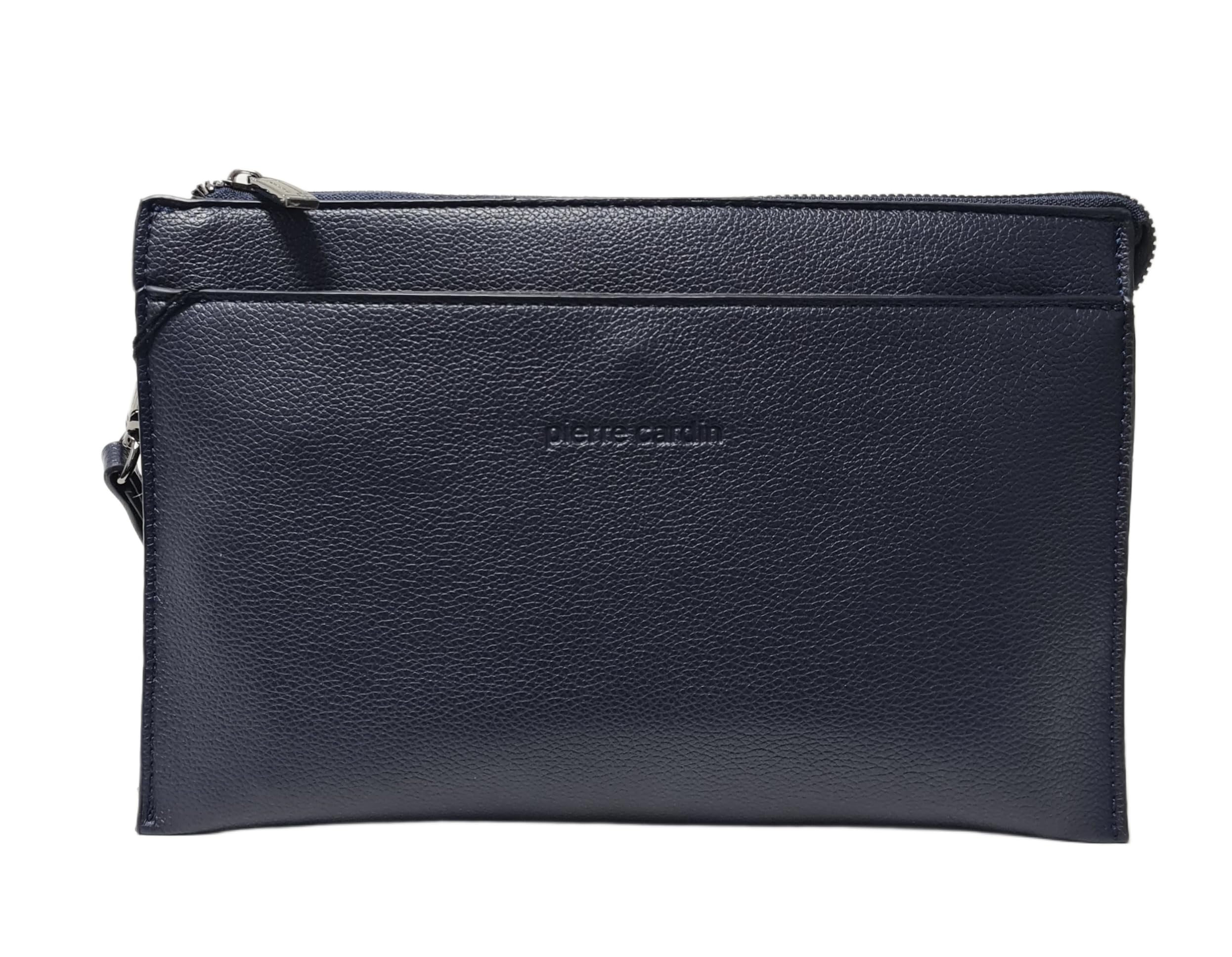 Pierre Cardin Borsello Pochette a Mano in Pelle Sintetica, Nero, Blu e Marrone, con Manico Rimovibile, Dimensioni 27x17X3 cm ART. 13 Stampa Logo a Fuoco sul Frontale