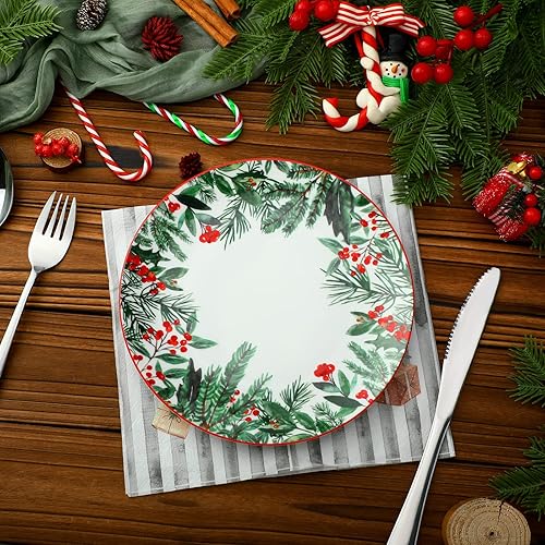 Miniatura 2 de Uiifan 4 platos de ensalada de cerámica para árboles de Navidad, platos verdes para decoración de árbol de Navidad, juego de platos de postre de