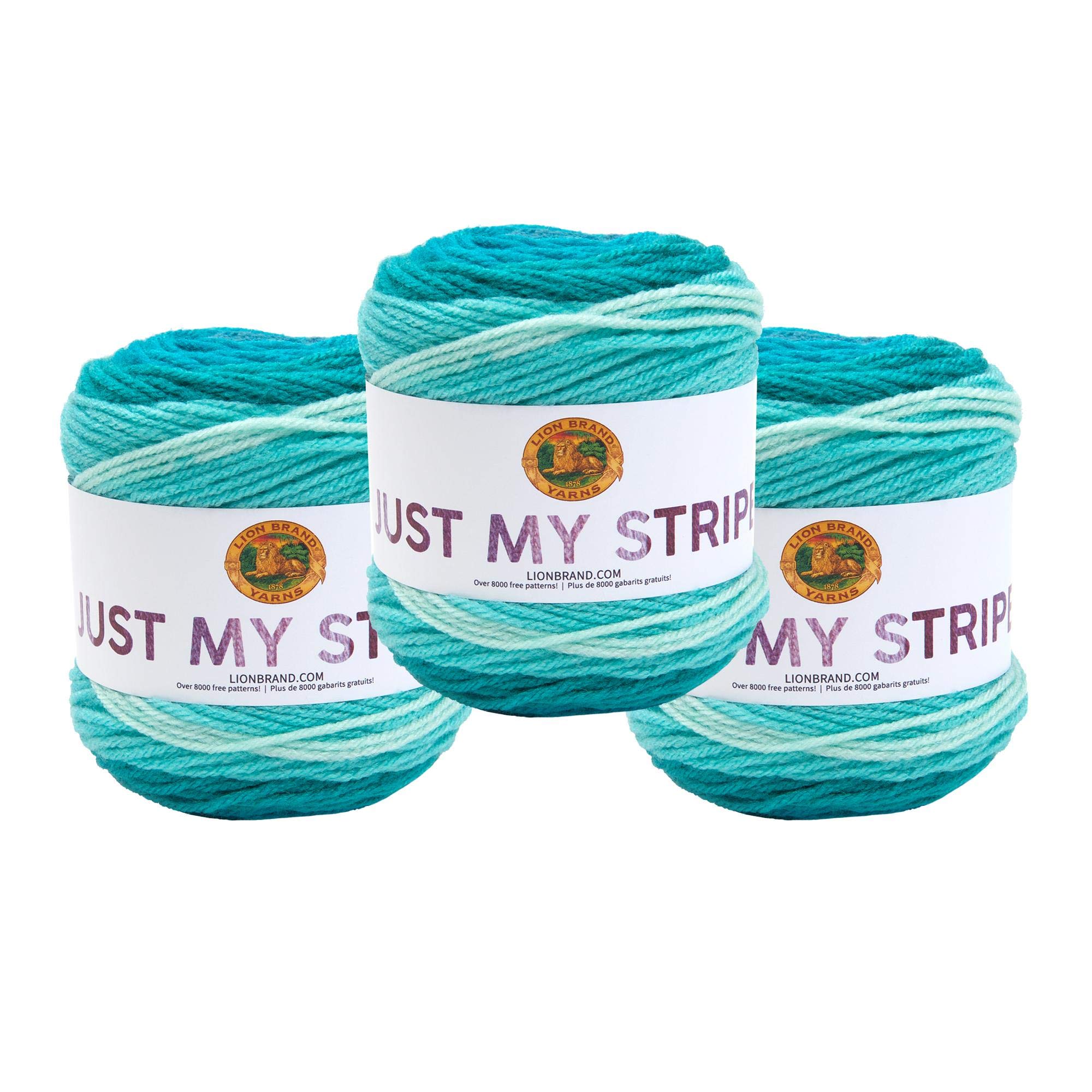 (3 Pack) Lion Brand Yarn 502-605W Just My Stripe Yarn, Berry Blue