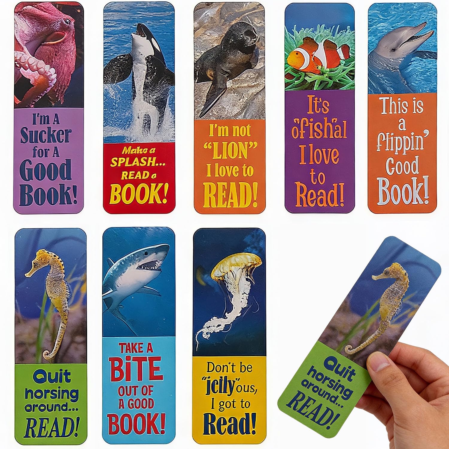 MunchieMoosKids Pack of 12 - Realistic Ocean Sea Life Animal Bookmarks - Great Sea Life Party Loot Bag Fillers