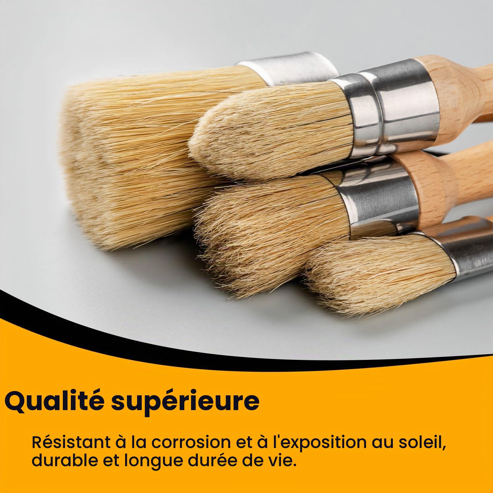 Mister Rui Lot de 4 pinceaux de peinture à la craie et à la cire pour meubles, petit rond et grand pinceau ovale avec poils naturels, parfait pour peindre ou cirer les meubles