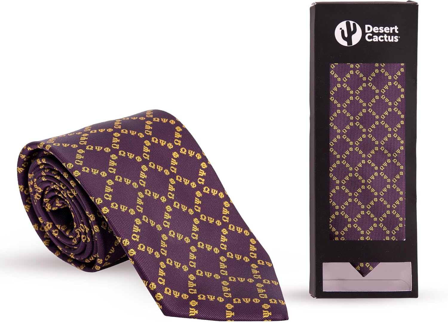 Desert Cactus Omega Psi Phi Neck Tie Omega Ques Fraternity Greek Formal Occasion 100% Polyester Necktie with Logo, Officially Licensed (Style D) - Image 4